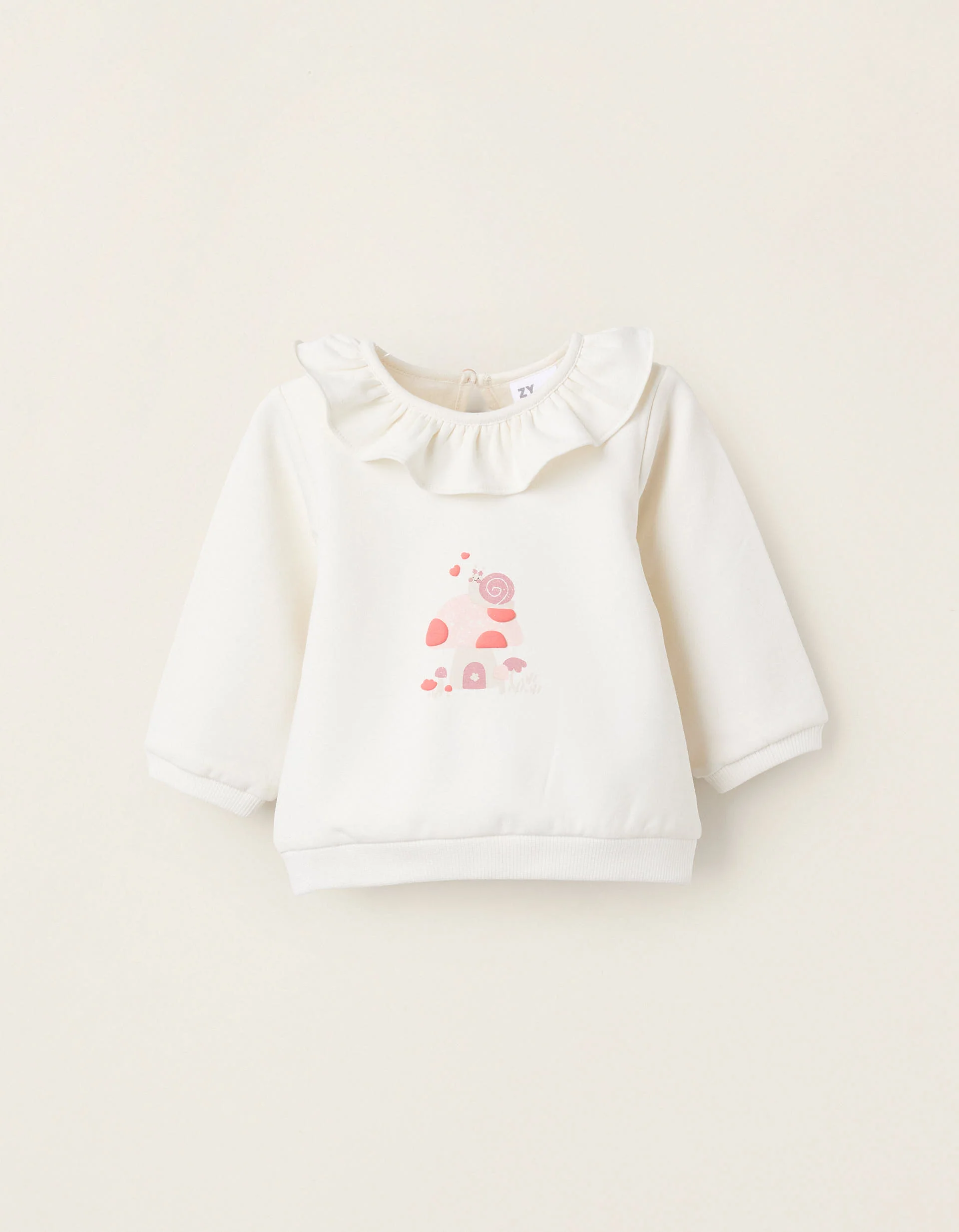 Brushed Sweatshirt with Ruffles for Newborn Girls 'Mushrooms', White