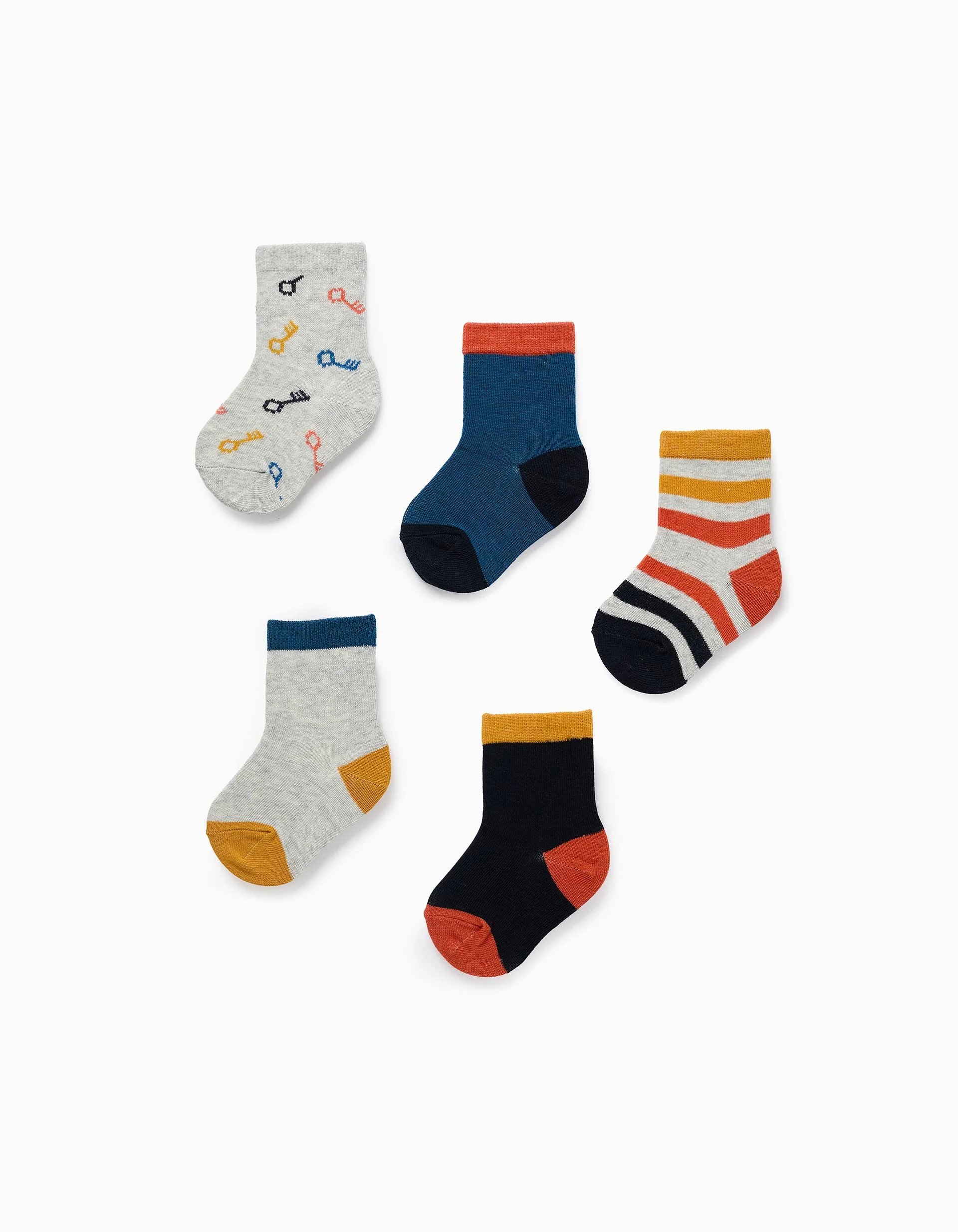 Pack of 5 Pairs of Socks for Baby Boys 'Keys', Multicolour
