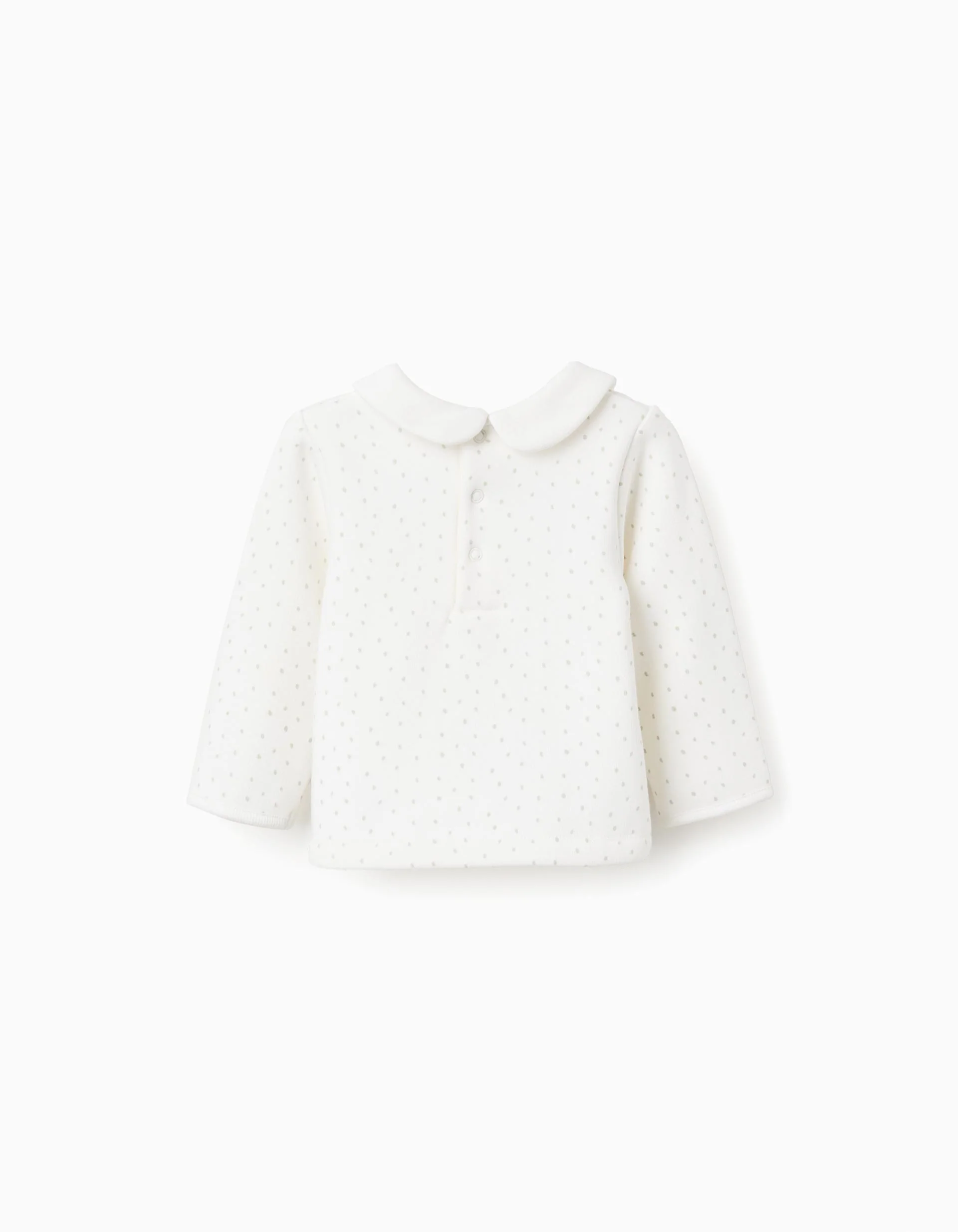 Sweatshirt with plush lining and polka dots for newborn boys, white