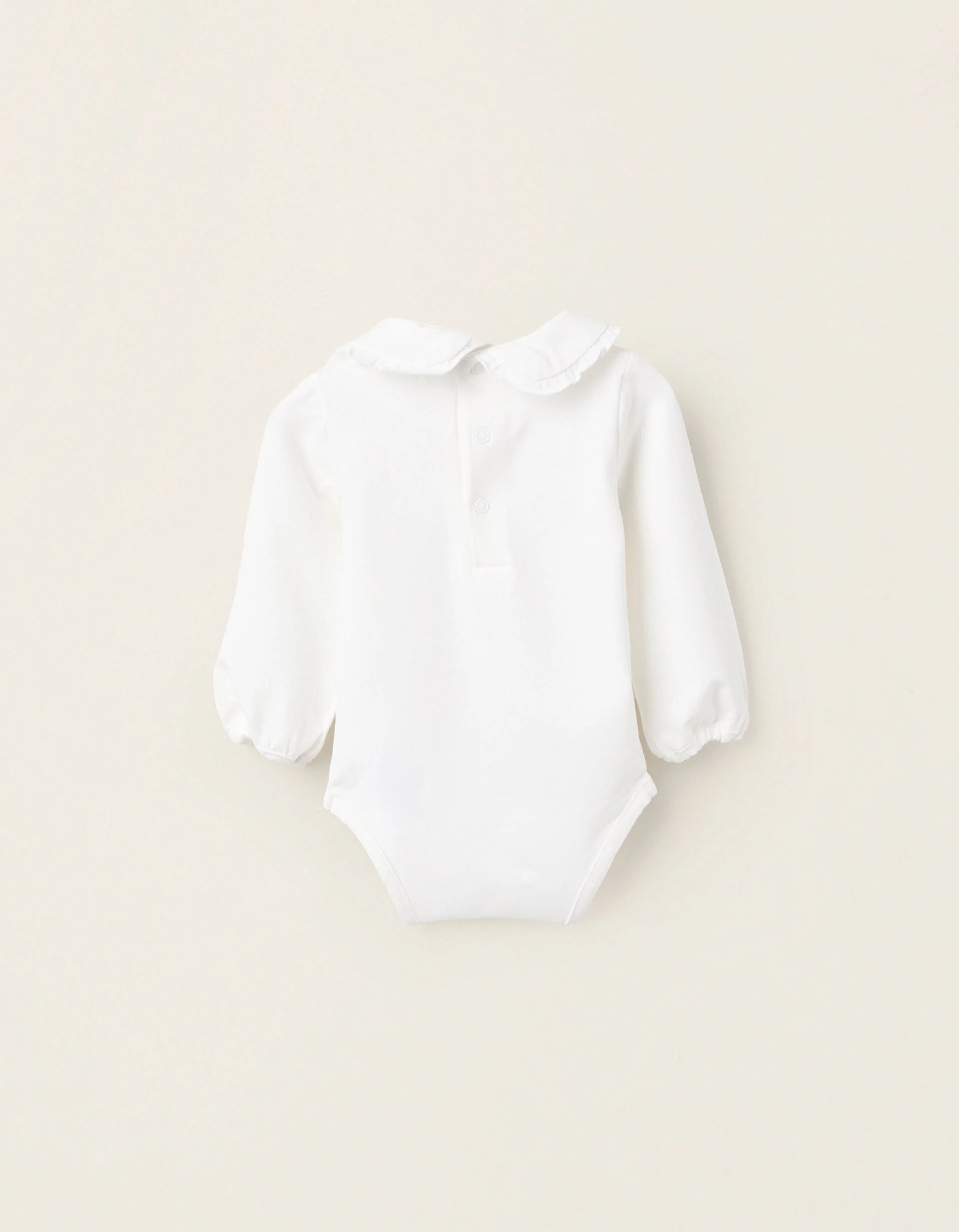 Bodysuit with Peter Pan Collar and Ruffles for Newborn Girls 'Blooming', White