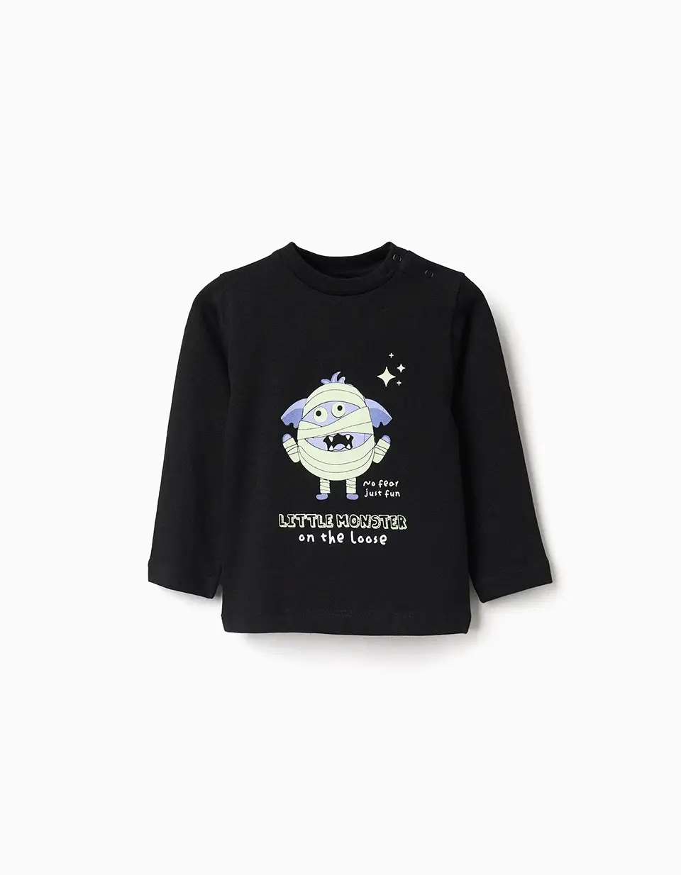 Cotton long sleeve glow-in-the-dark T-shirt for baby boys, black