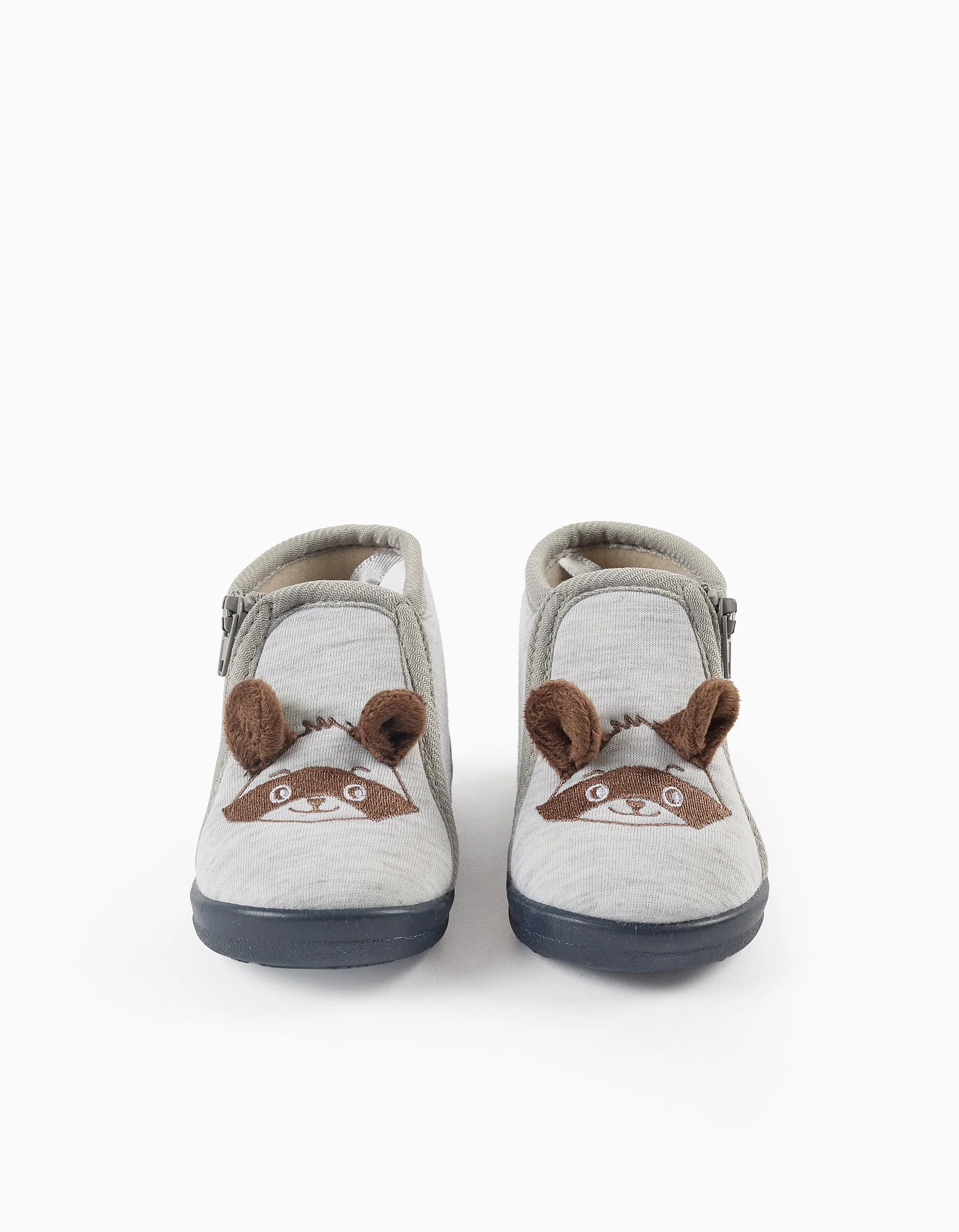 Jersey Slippers with Ears for Baby Boys 'Raccoon', Grey