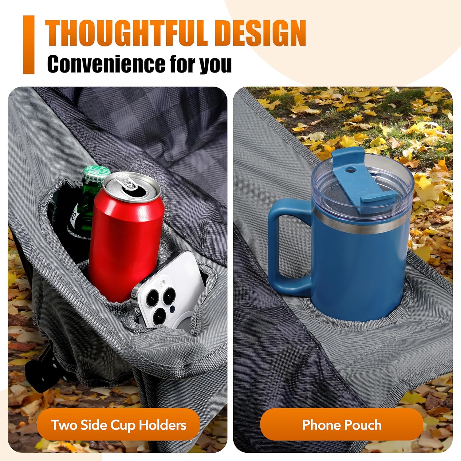 Pcuauld Camping Chairs for Adults 2 Pack Heavy Duty Padded Folding XL Camp Chairs with Cup Holder, Supports 500lbs, Oversized Large Outdoor Widen Comfy Lawn Chairs for Tailgating Sports Yard