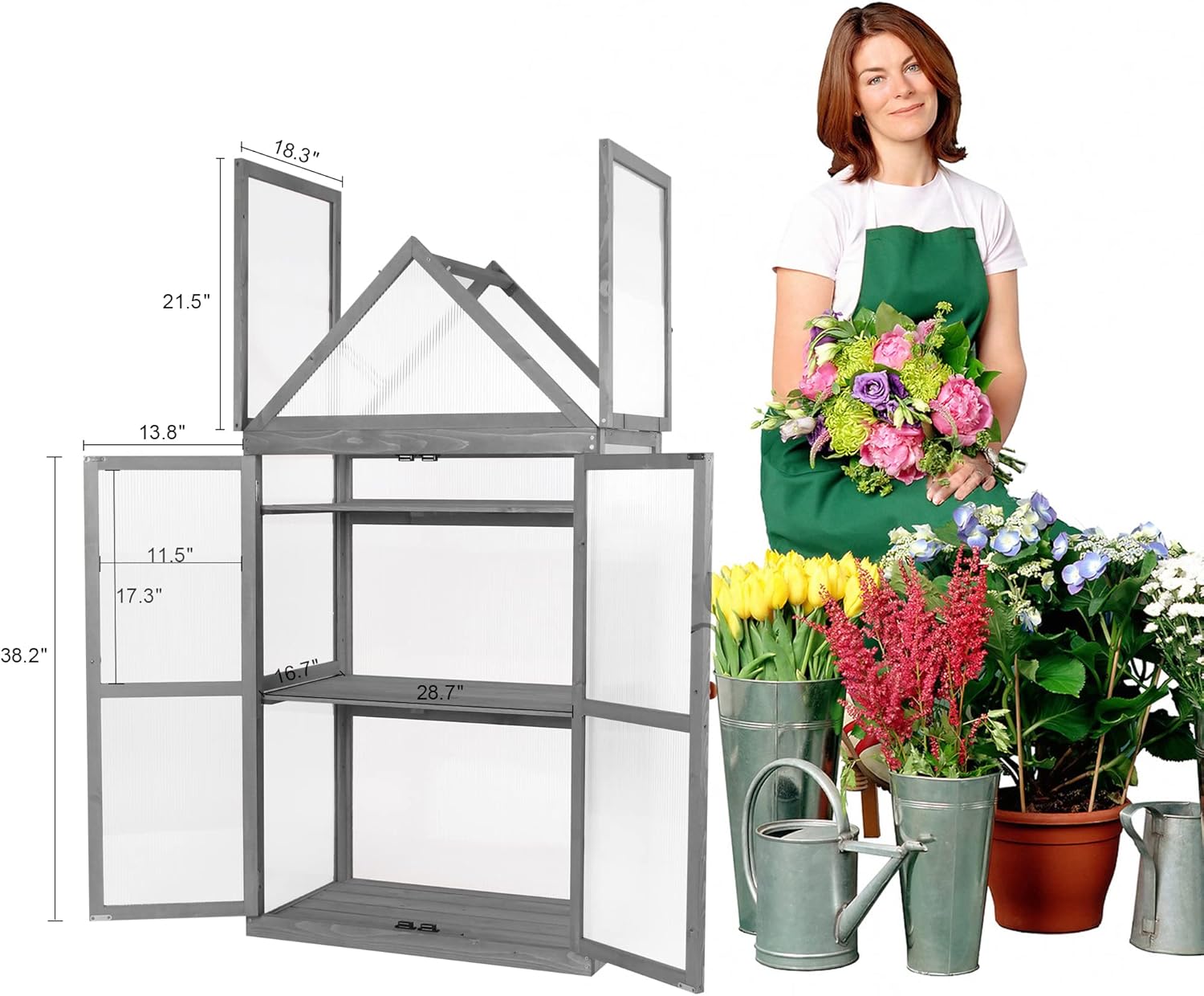 MCombo Greenhouse Cold Frame Wooden Garden Raised Flower Planter Shelf with Hard Translucent PC Protection, 0800 (Grey)