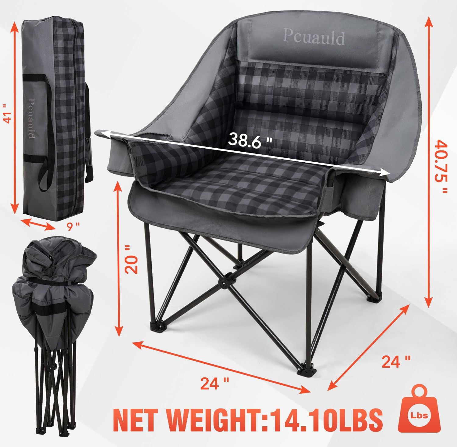 Pcuauld Camping Chairs for Adults 2 Pack Heavy Duty Padded Folding XL Camp Chairs with Cup Holder, Supports 500lbs, Oversized Large Outdoor Widen Comfy Lawn Chairs for Tailgating Sports Yard