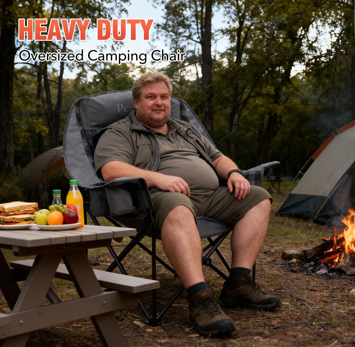 Pcuauld Camping Chairs for Adults 2 Pack Heavy Duty Padded Folding XL Camp Chairs with Cup Holder, Supports 500lbs, Oversized Large Outdoor Widen Comfy Lawn Chairs for Tailgating Sports Yard