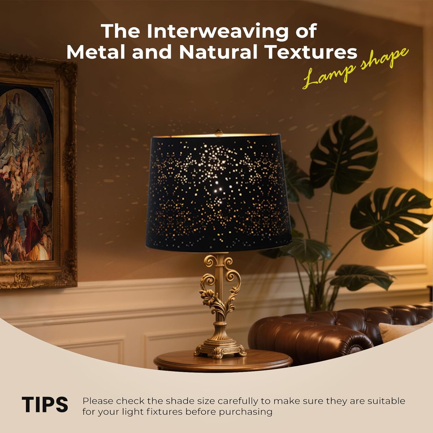 Large Lamp Shade, metal lamp shade,drum lamp shades,replacement lamp shades For Table Lamp Floor Lamps,Gothic Style Lamp Shade,12x14x10 inches, Sky Stars Design, Black and Bronze.