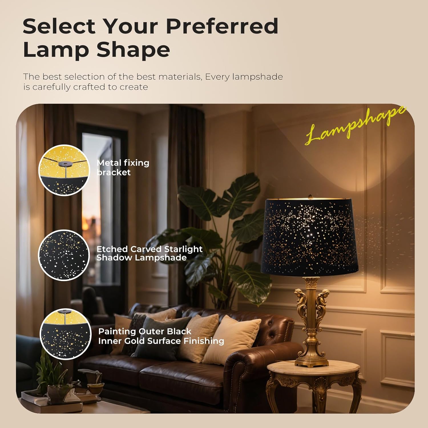 Large Lamp Shade, metal lamp shade,drum lamp shades,replacement lamp shades For Table Lamp Floor Lamps,Gothic Style Lamp Shade,12x14x10 inches, Sky Stars Design, Black and Bronze.