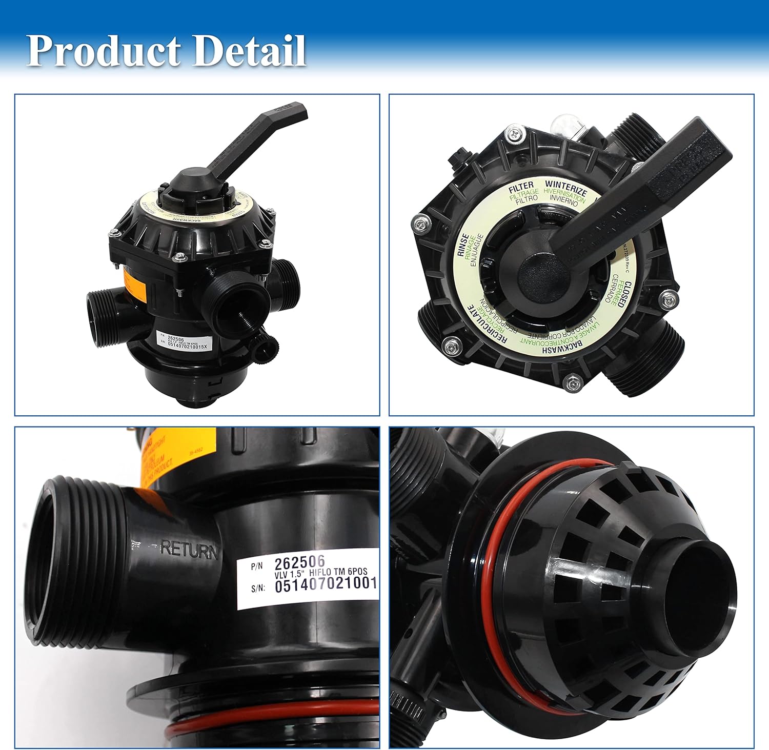 RDIYIN 262506 1-1/2-Inch 6-Way Clamp Style Valve,Compatible with Pool and Spa Sand Filter,Aftermarket Part.