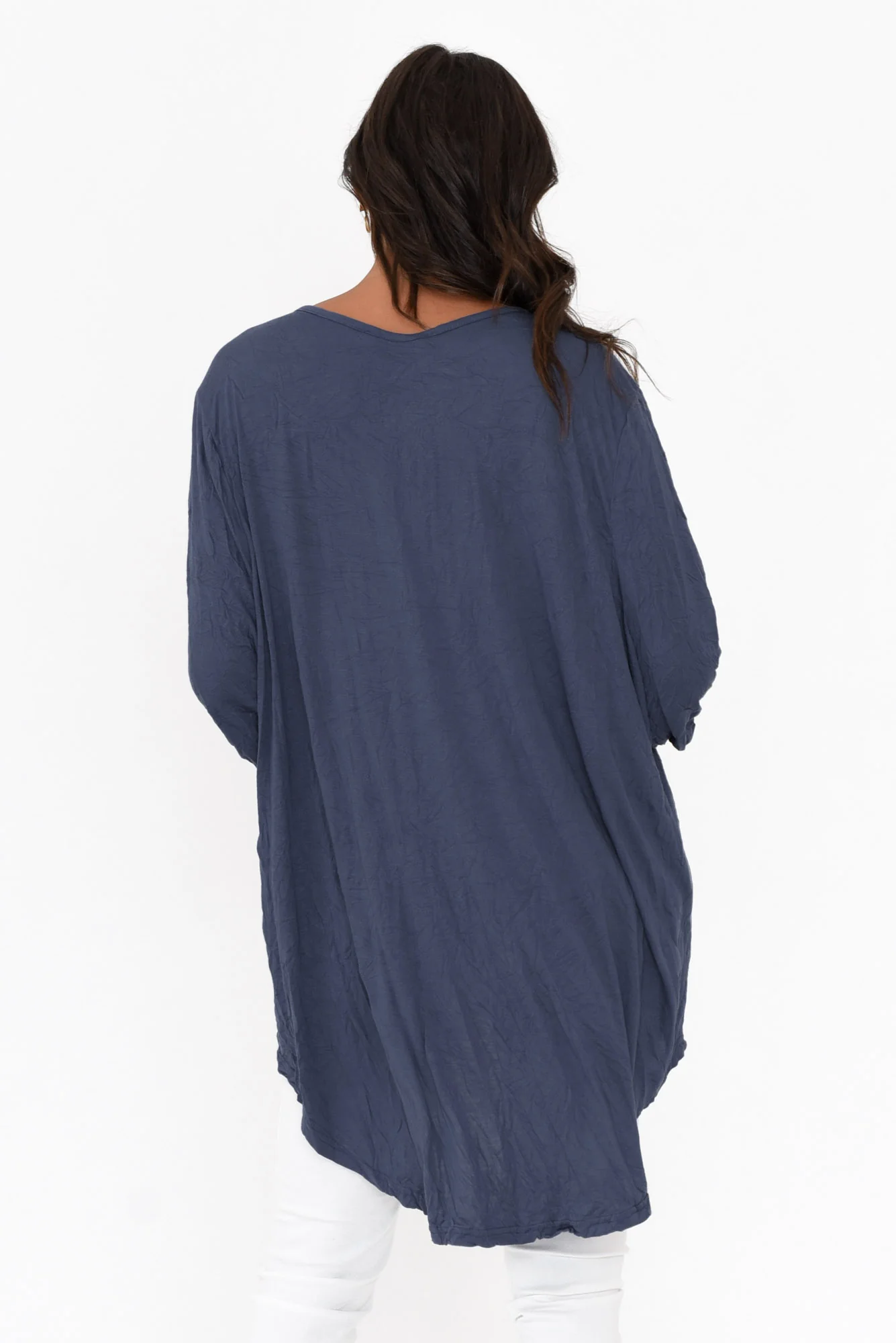 Agnes Blue Crinkle Cotton Hi Lo Top