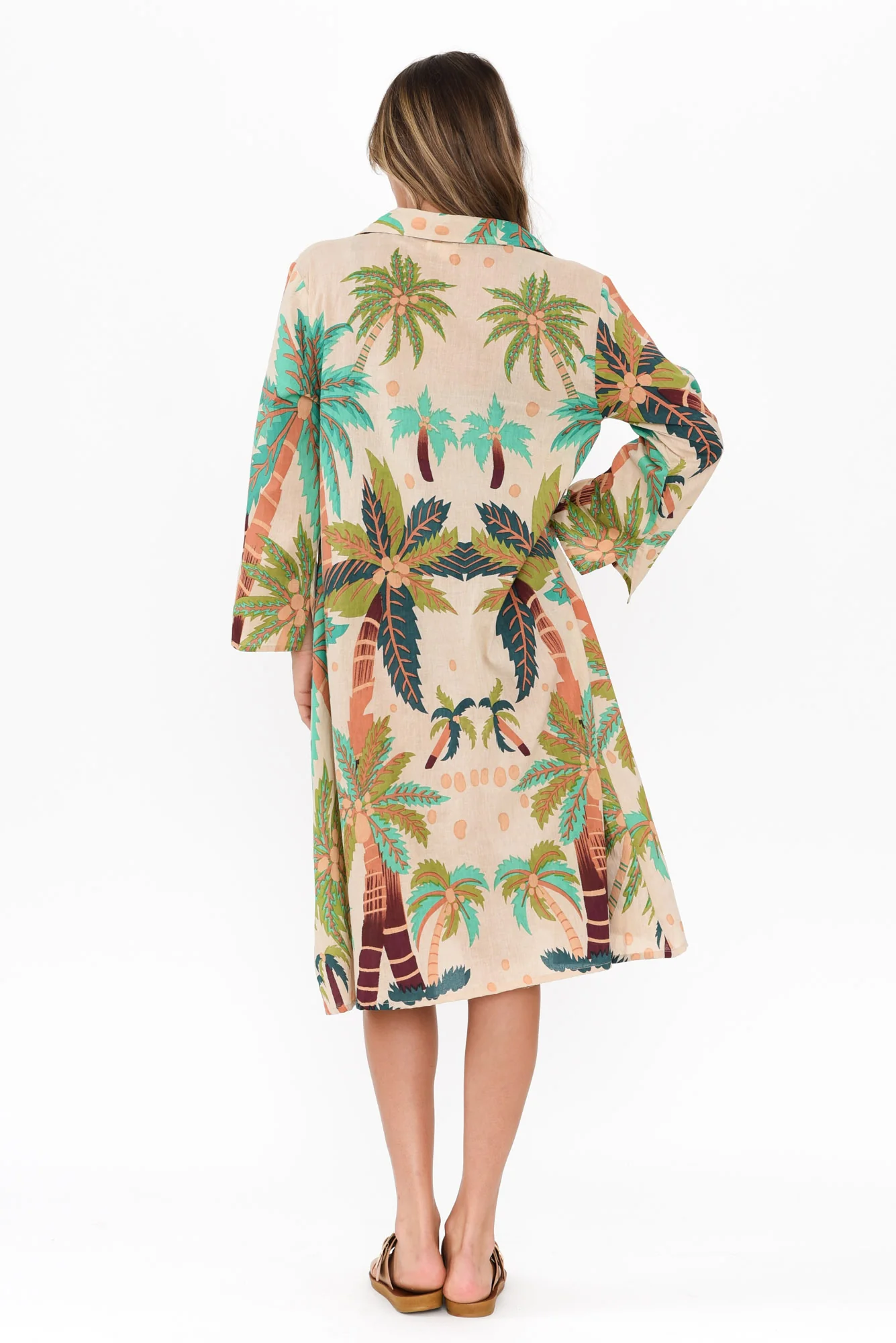 Stav Green Tropical Cotton Button Kaftan