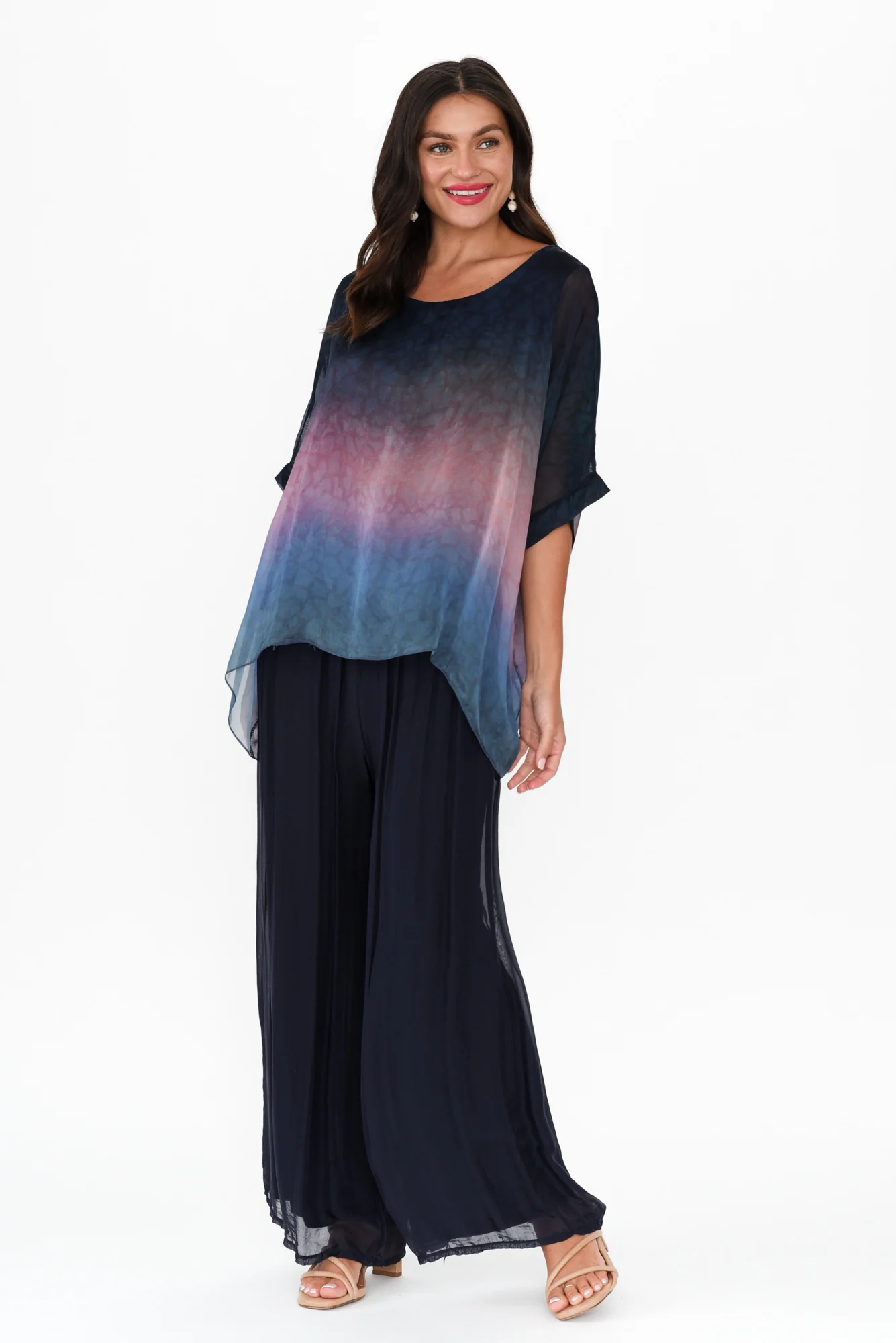 Laurier Navy Silk Wide Leg Pants