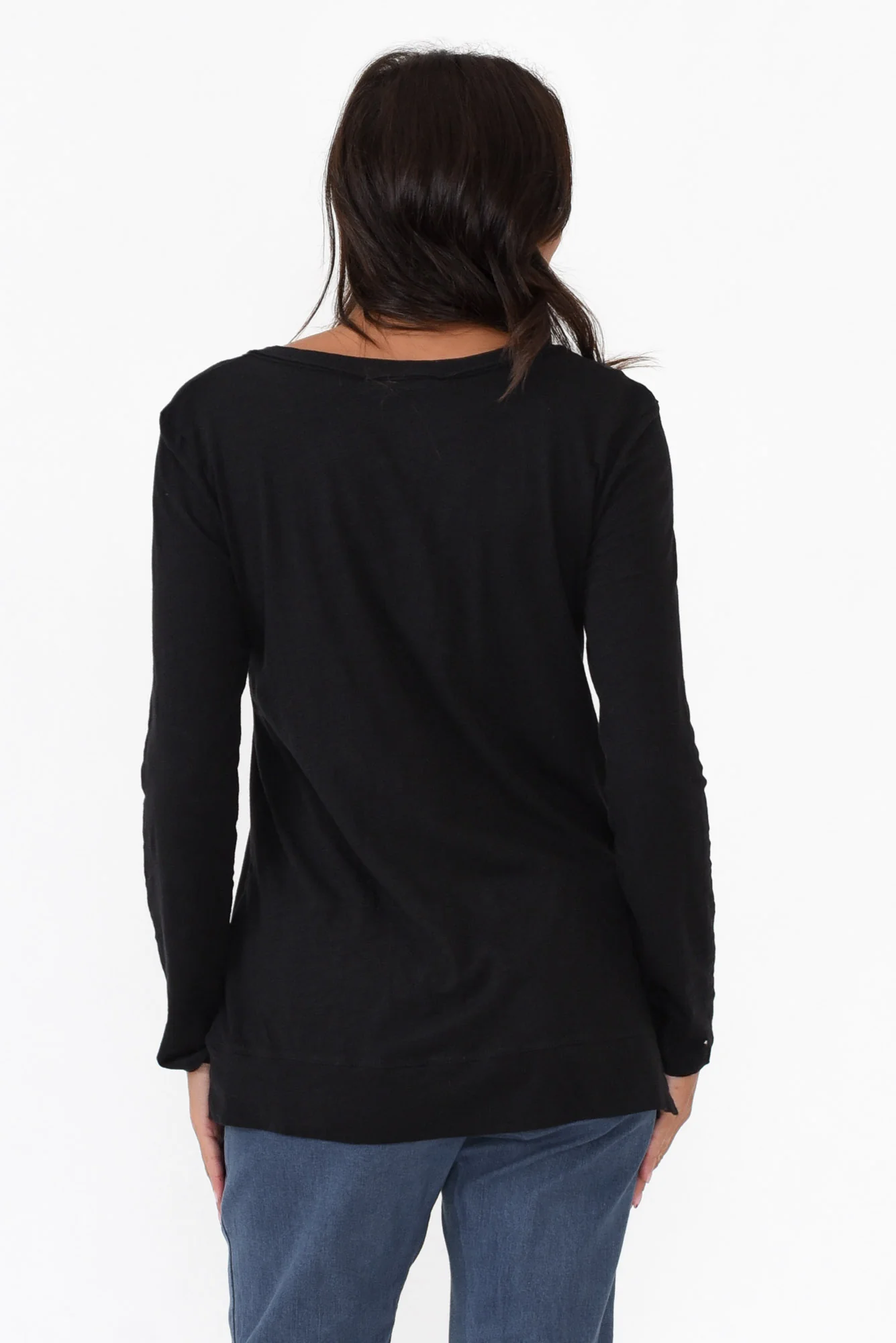 Leah Black Cotton Long Sleeve Tee