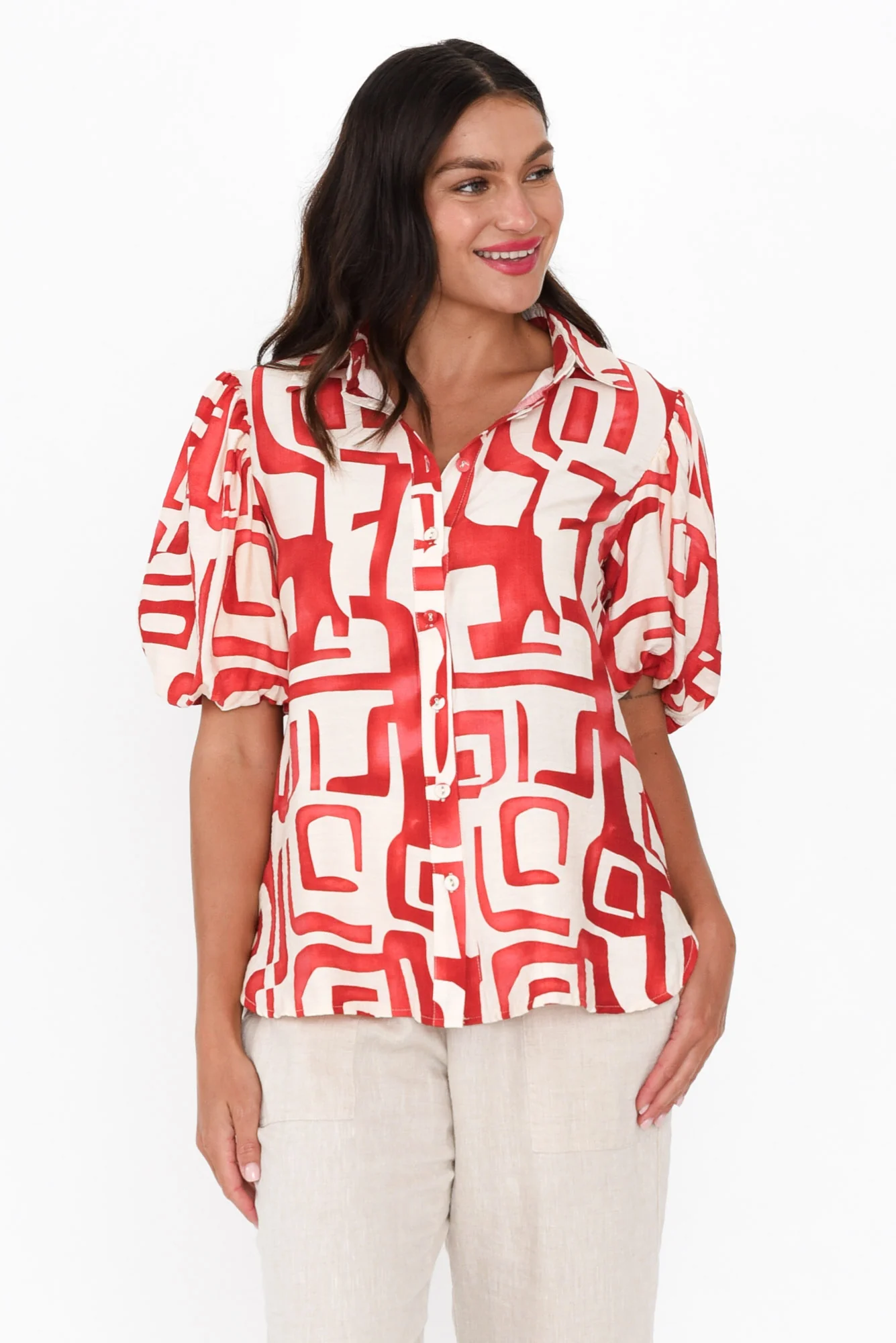 Eileen Red Abstract Collared Shirt