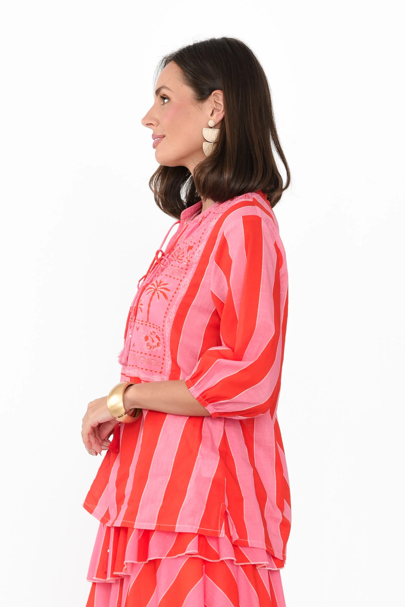 Ceri Pink Stripe Cotton Tie Top