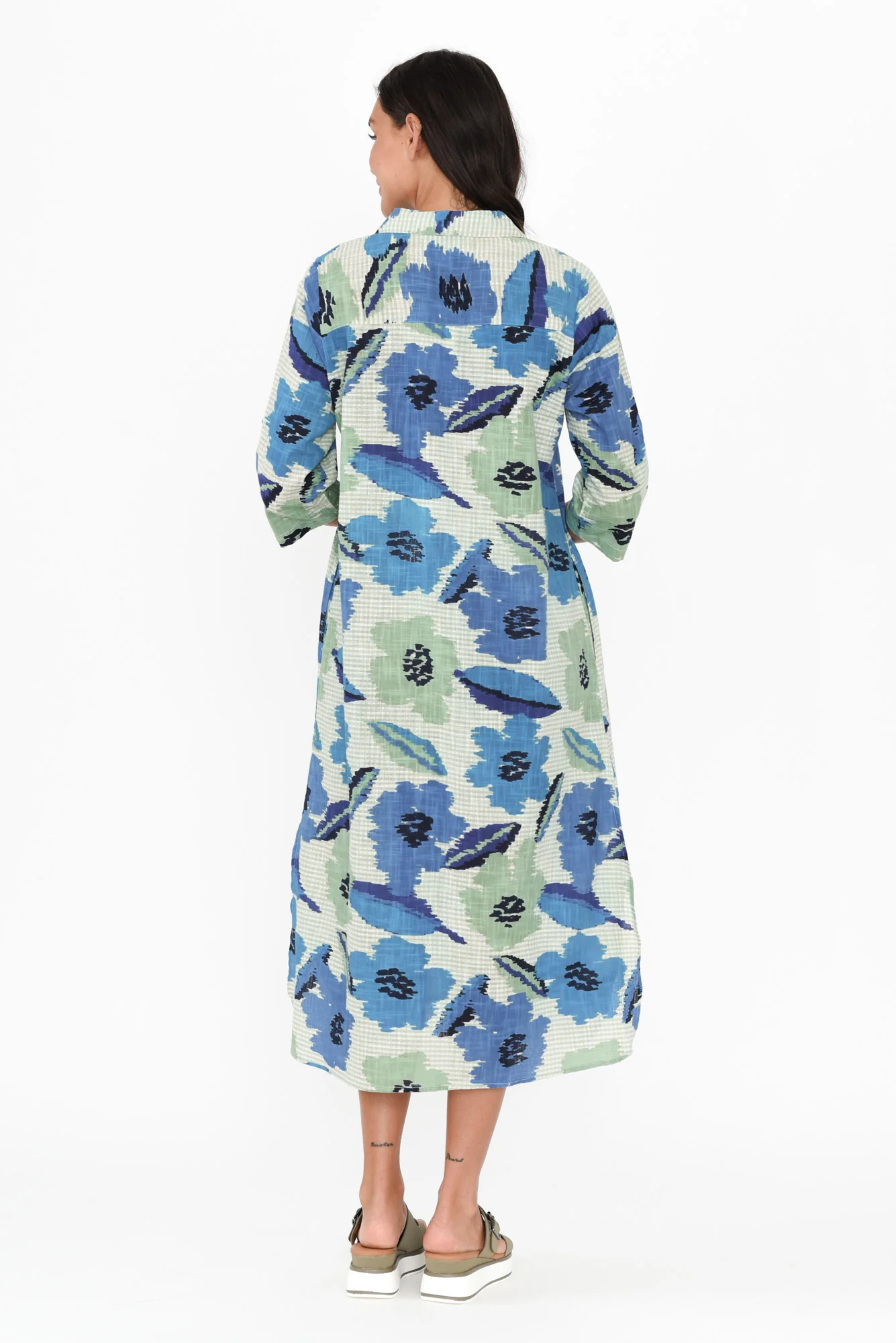 Tricia Blue Floral Cotton Shirt Dress