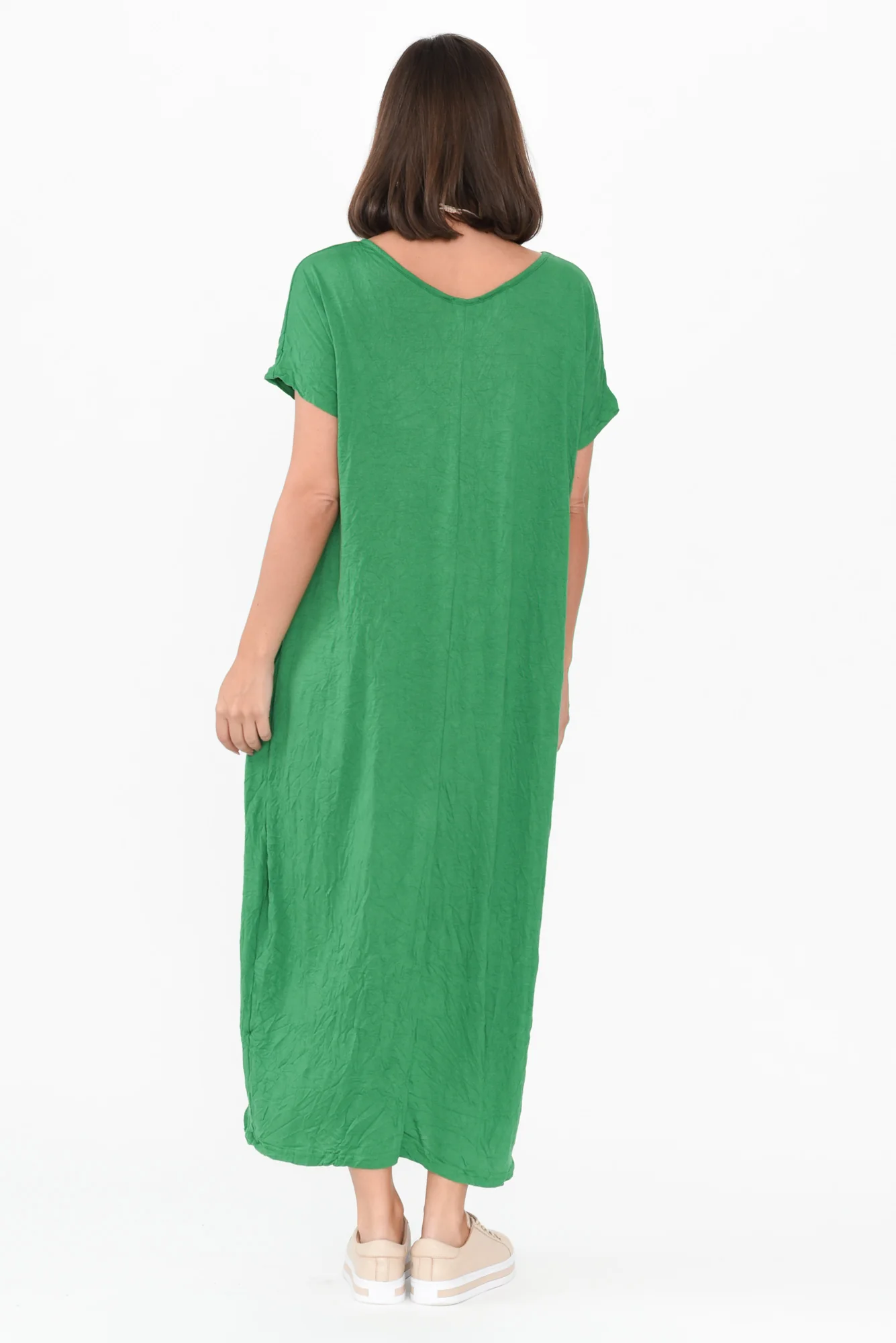 Travel Green Crinkle Cotton Maxi Dress
