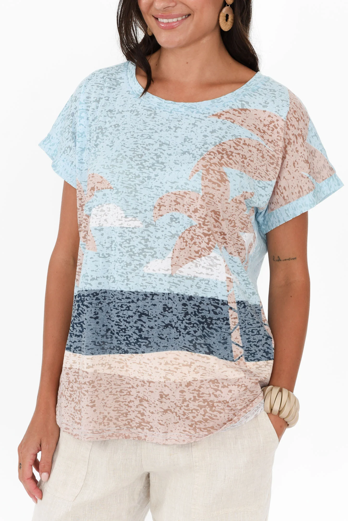 Lawley Blue Palm Cotton Blend Tee