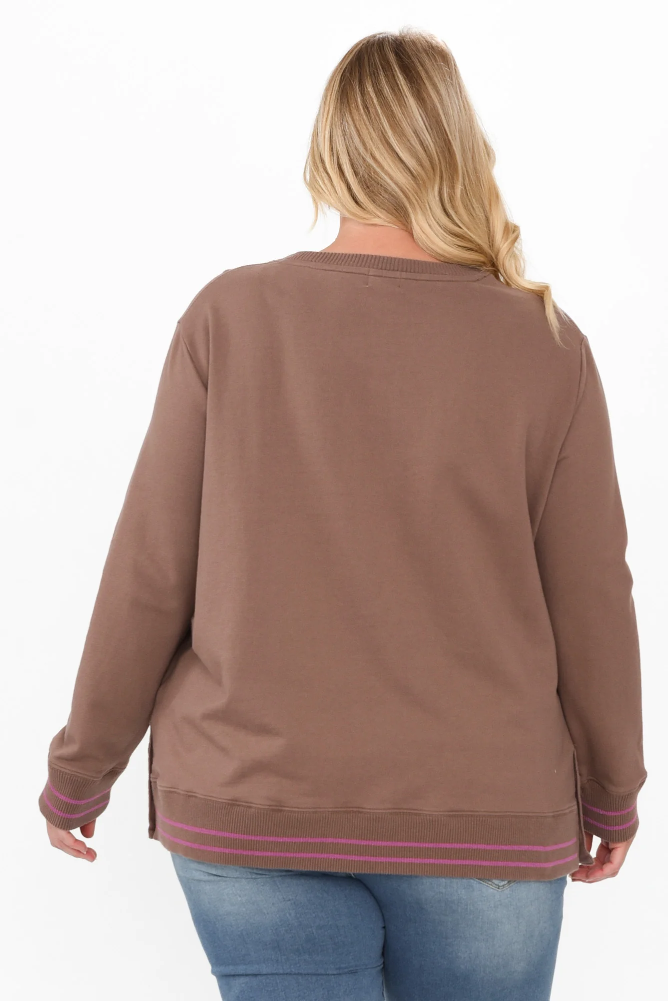 Leonie Brown Trim Cotton Blend Top