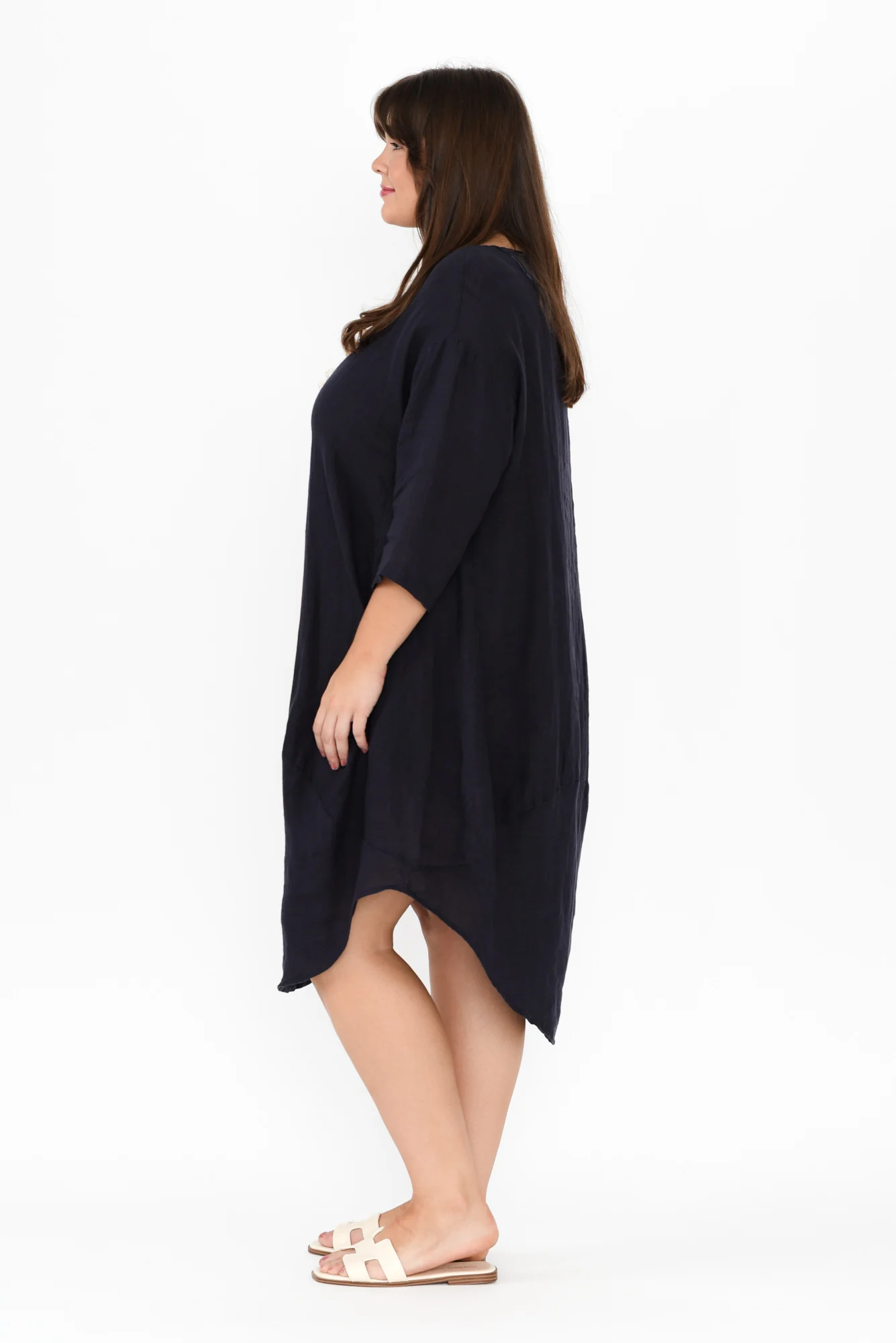 Kana Navy Linen Dress