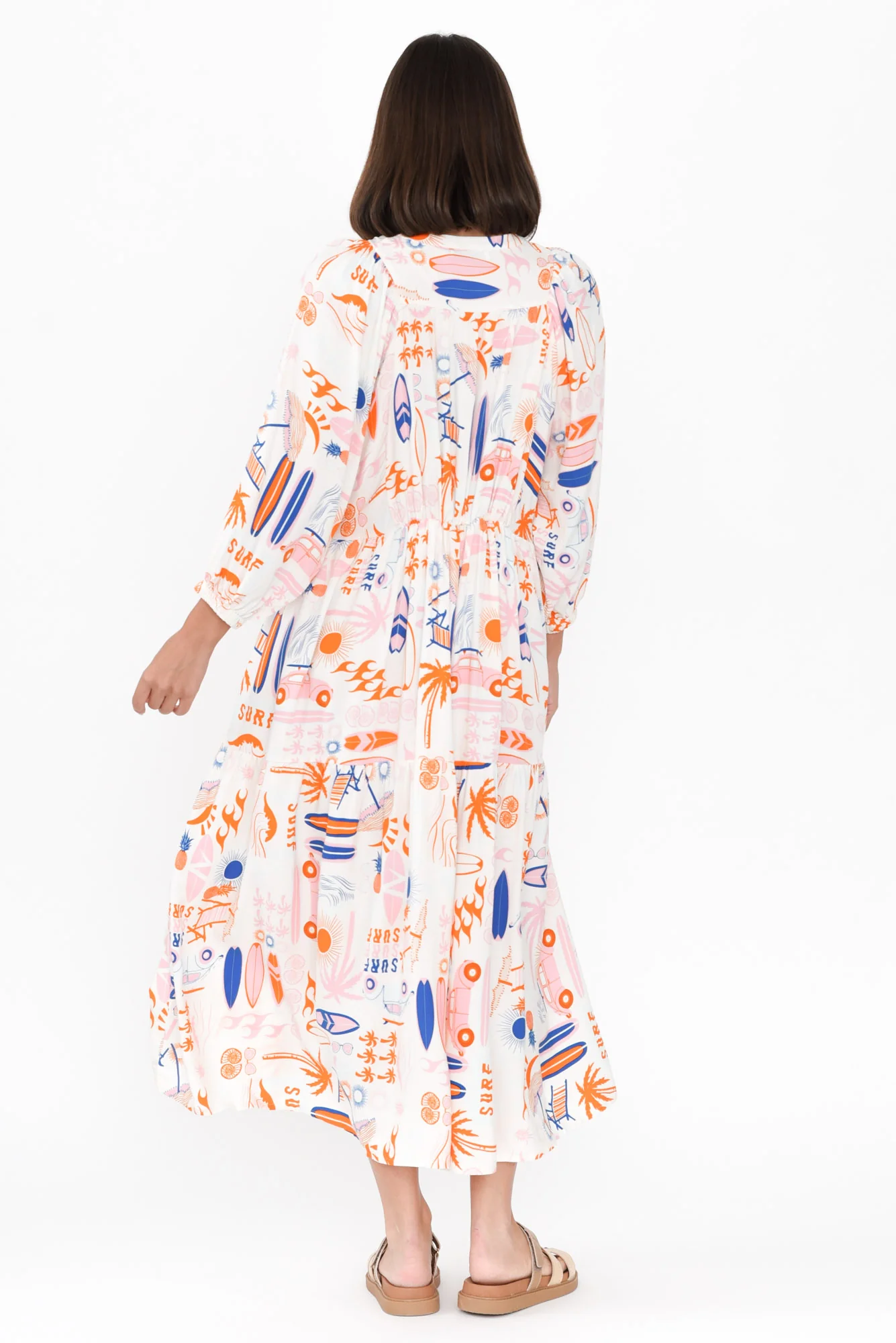 Frances Orange Surf Tiered Dress