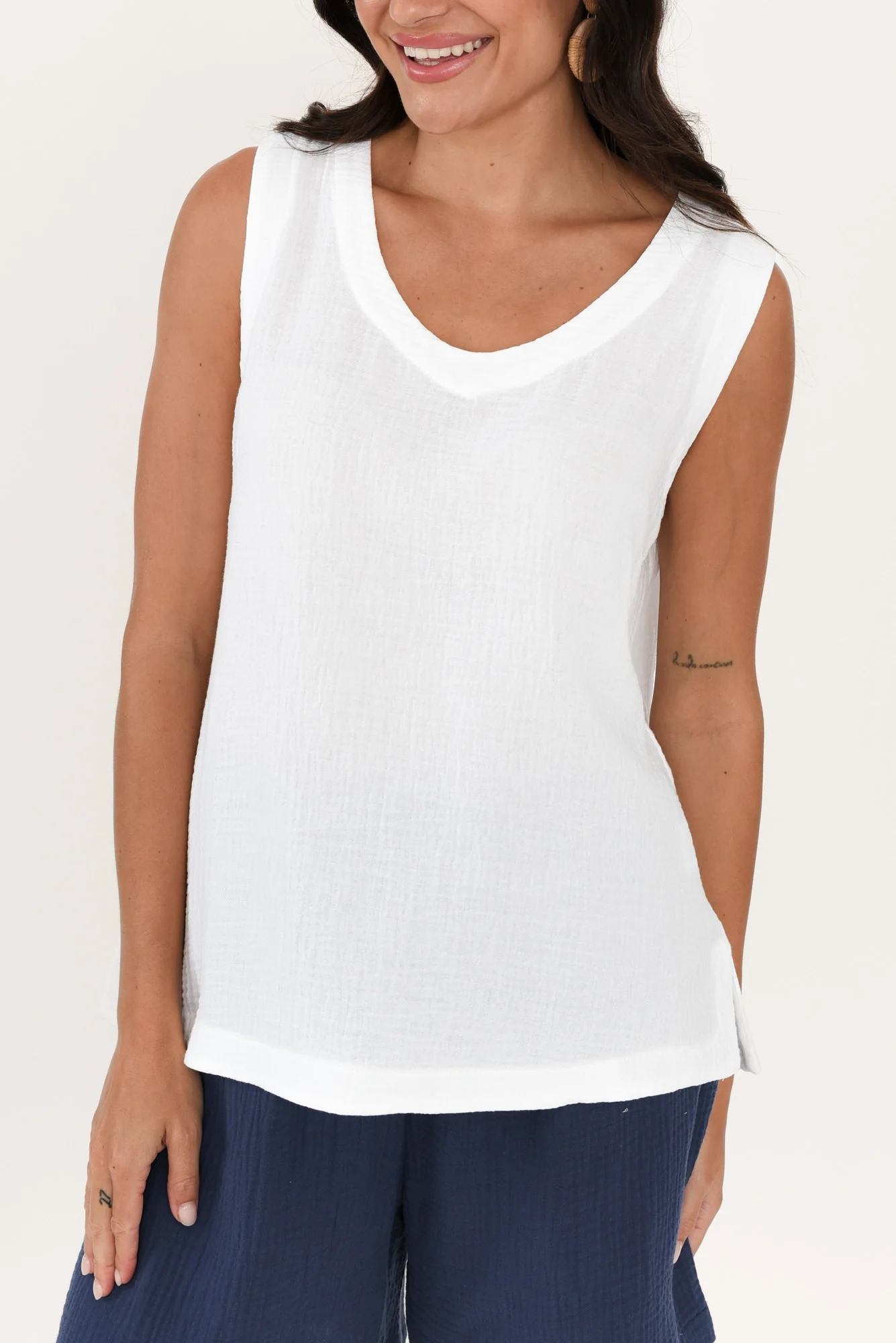 Reuben White Cotton Cheesecloth Tank