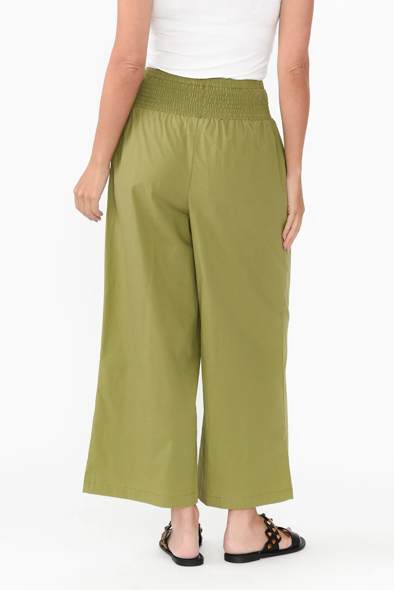 Sevilla Green Wide Leg Cotton Pants
