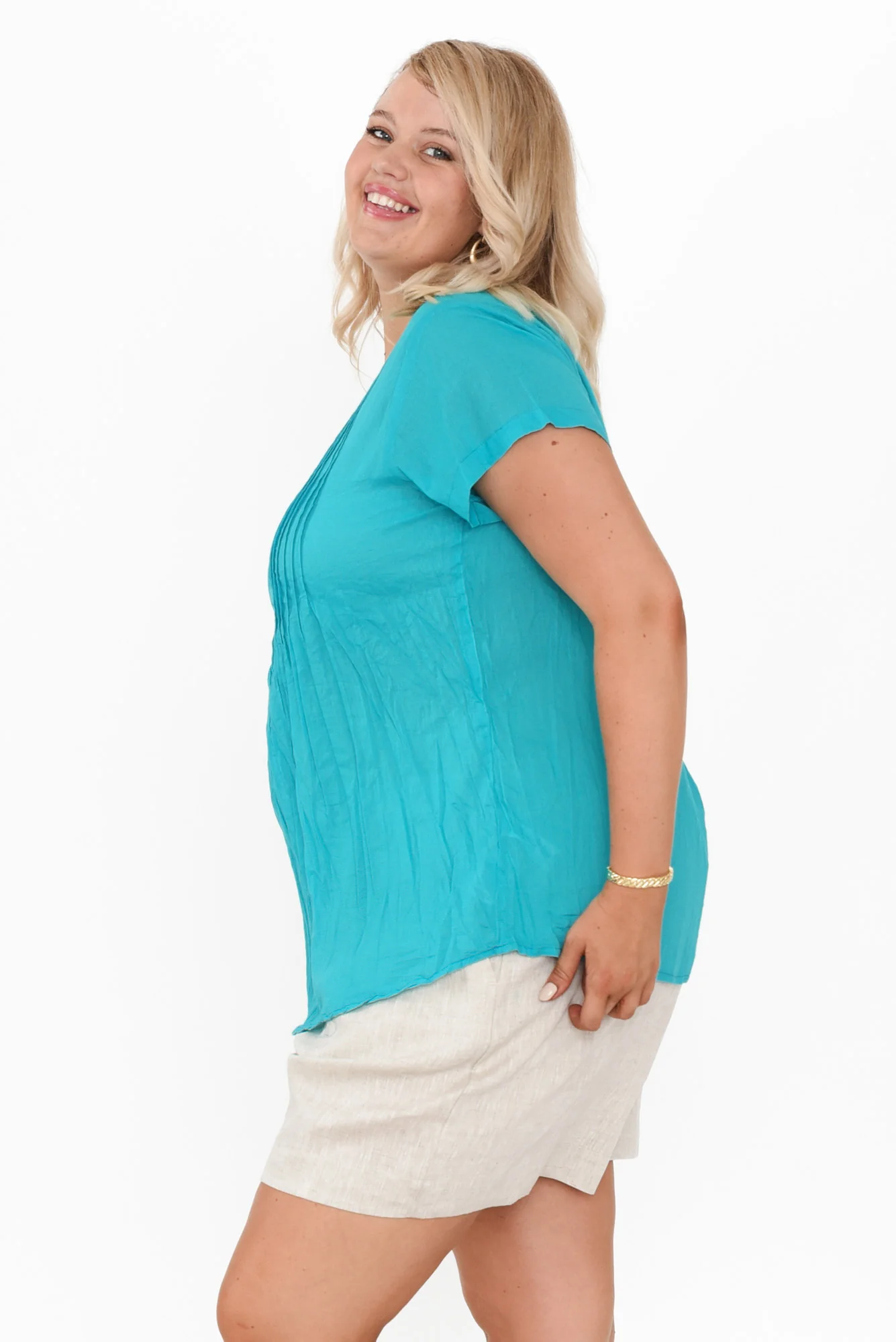 Fia Sky Blue Crinkle Cotton Top