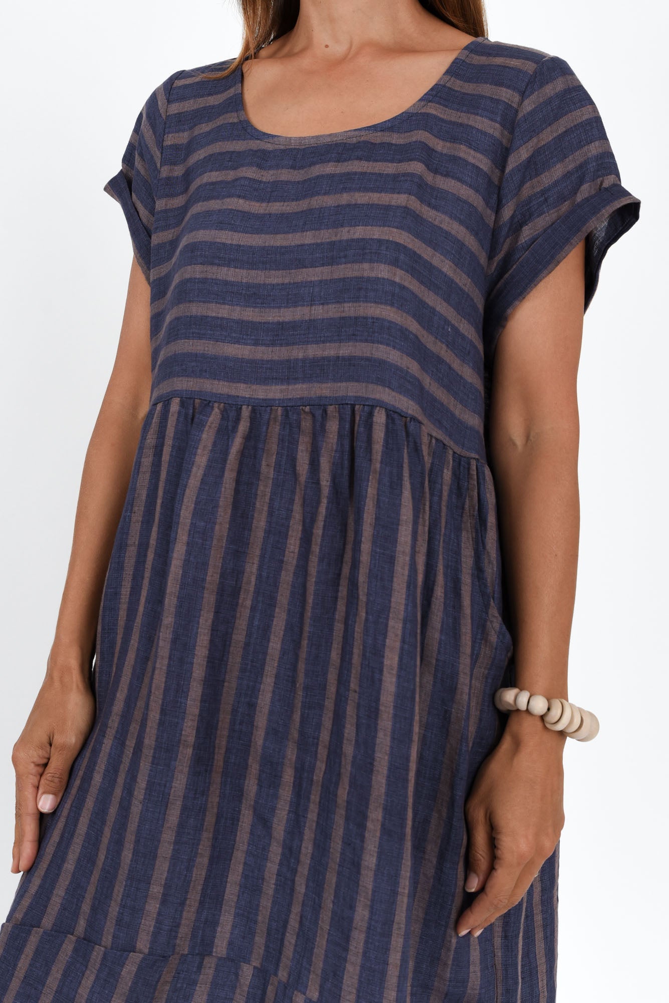 Liana Navy Stripe Linen Dress