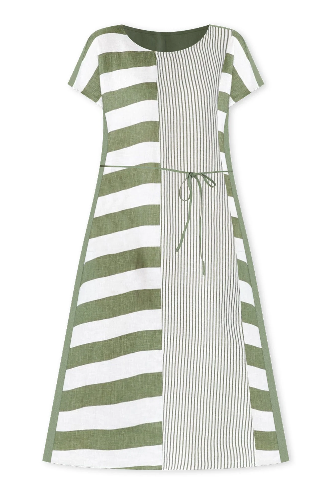 Nunez Khaki Stripe Linen Blend Dress