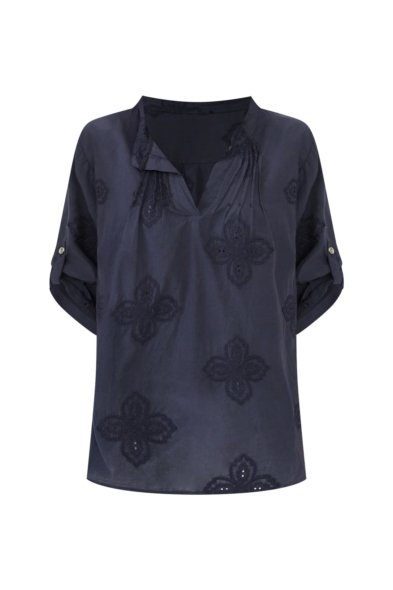 Marla Navy Cotton Embroidered Top
