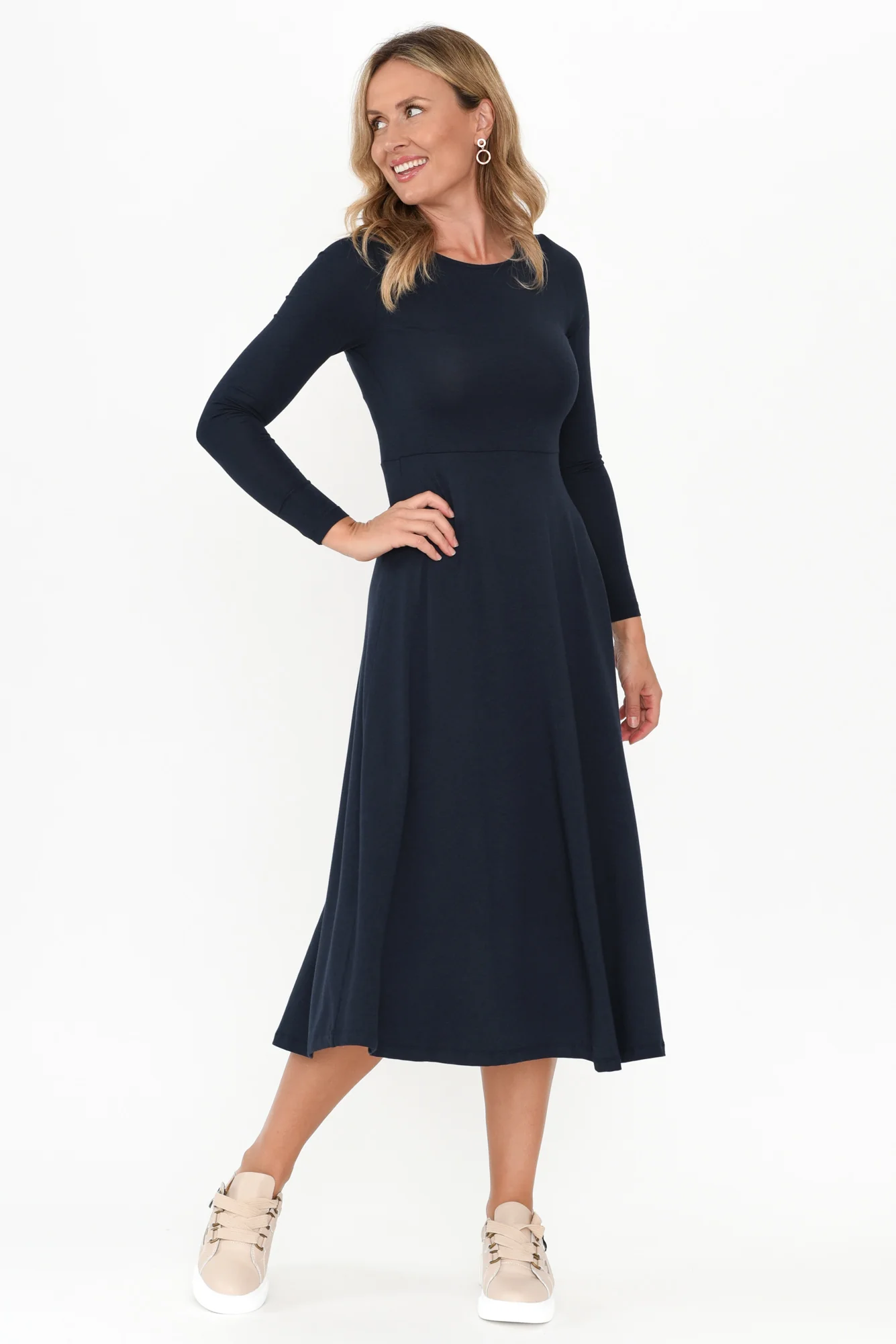 Olivia Dark Navy Bamboo Sleeved Dress