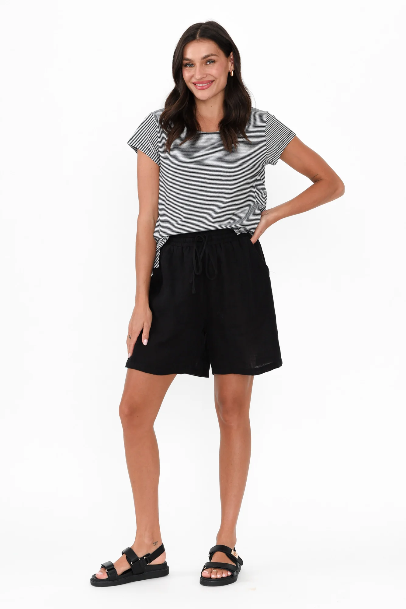 Astoria Black Linen Drawstring Shorts