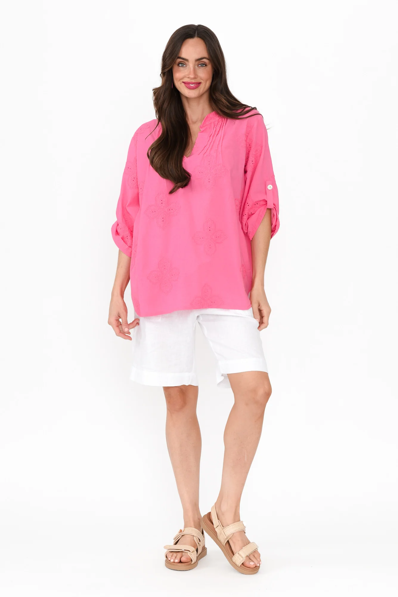 Marla Hot Pink Cotton Embroidered Top