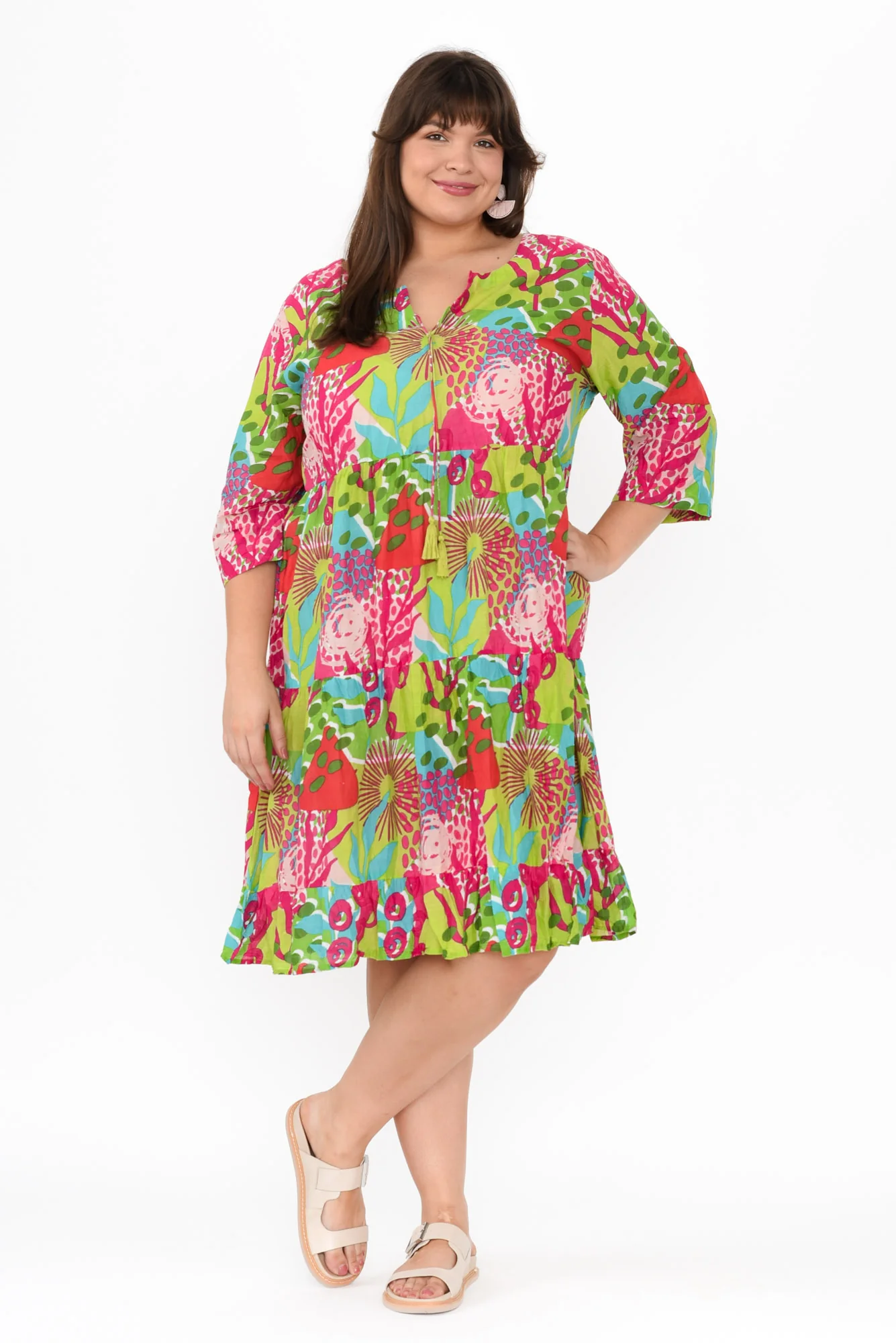 Milana Green Botanical Crinkle Cotton Dress