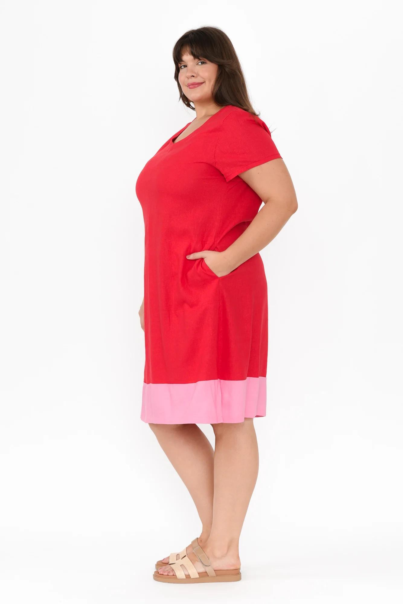 Elwood Red Splice Linen Blend Dress
