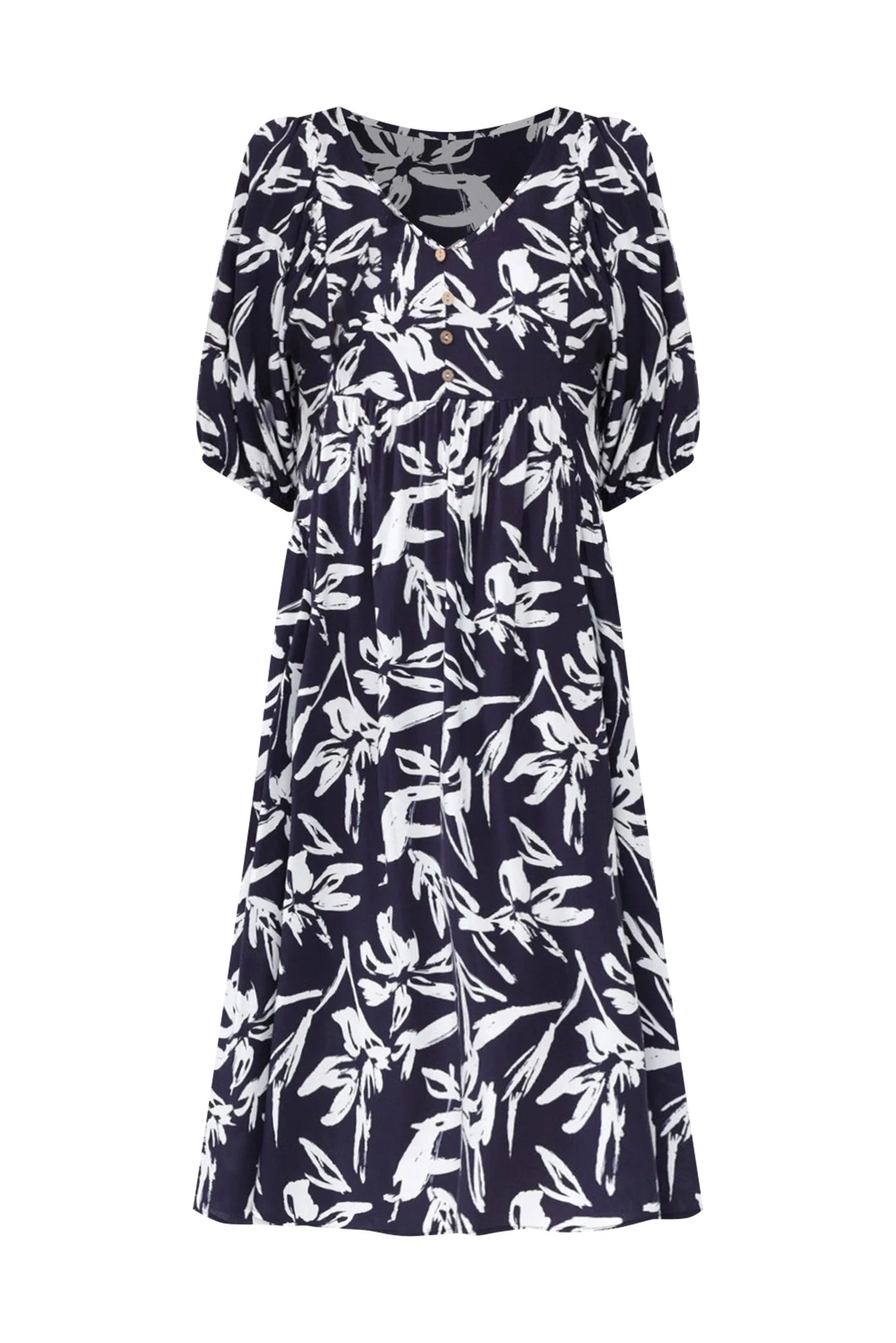 Kacey Navy Floral Button Dress