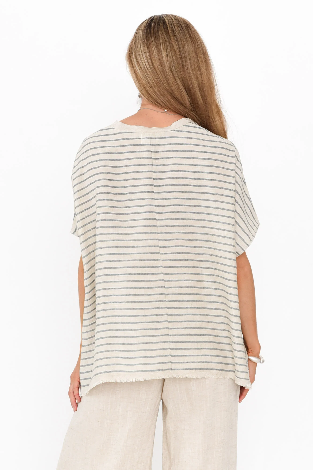 Hanley Beige Stripe Linen Blend Top