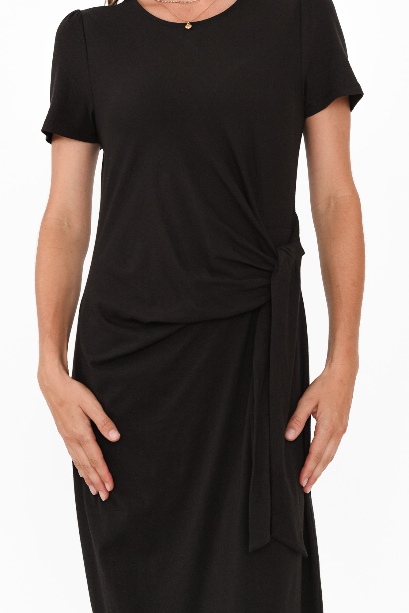 Kitt Black Cotton Stretch Tie Dress