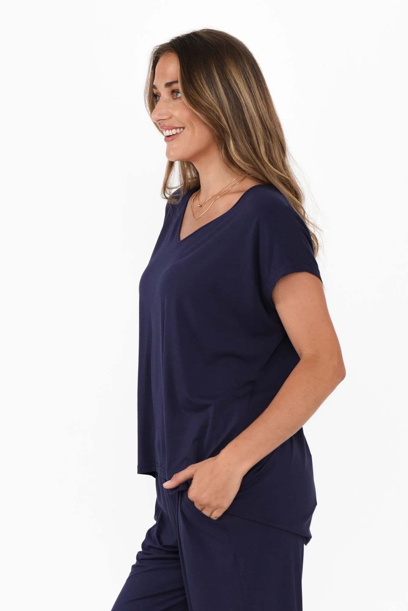 Jenner Navy V Neck Tee