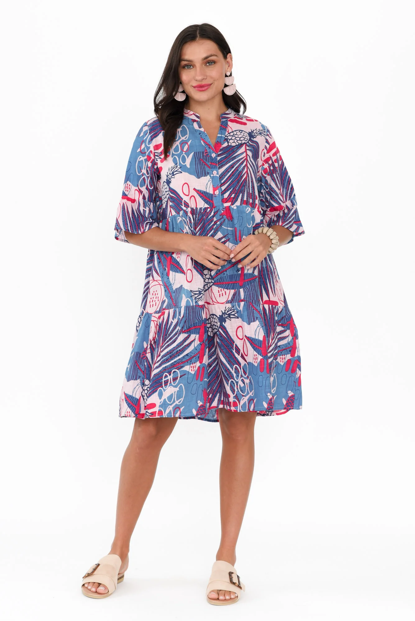 Senna Blue Tropical Cotton Dress