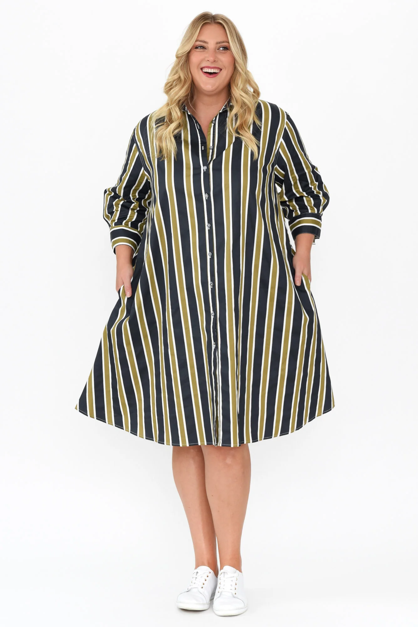 Violeta Navy Stripe Cotton Shirt Dress