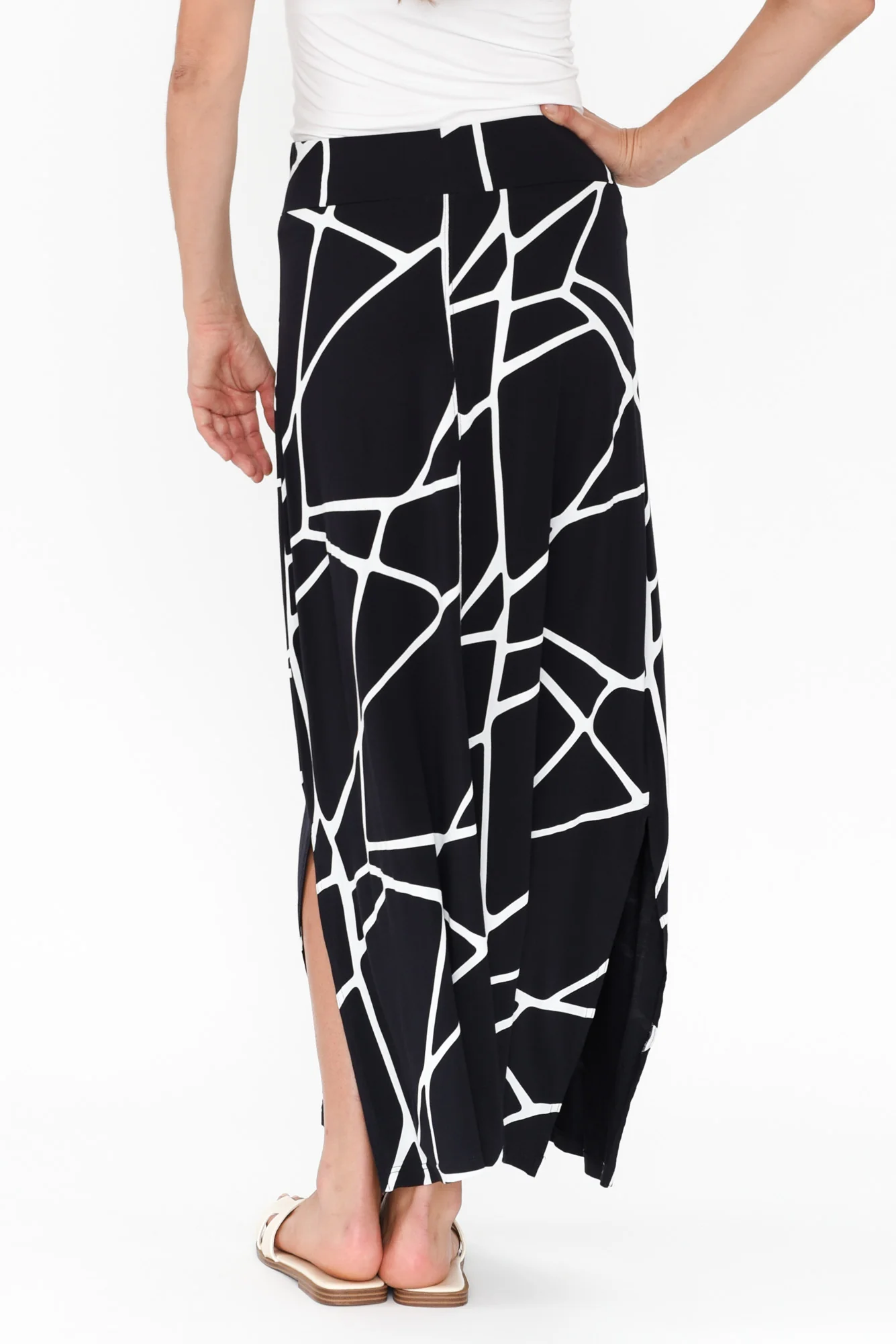 Navy Marble Micro Modal Long Panel Skirt