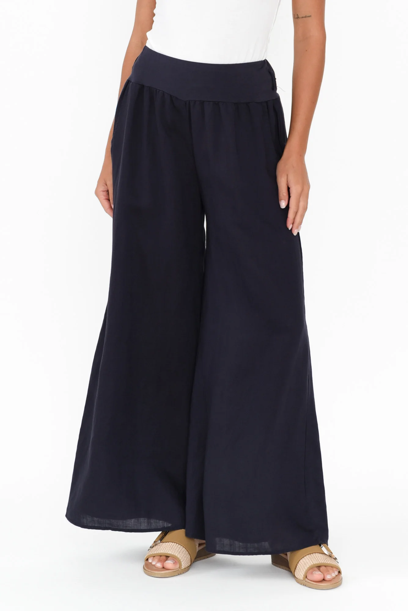 Emeline Navy Linen Blend Pants