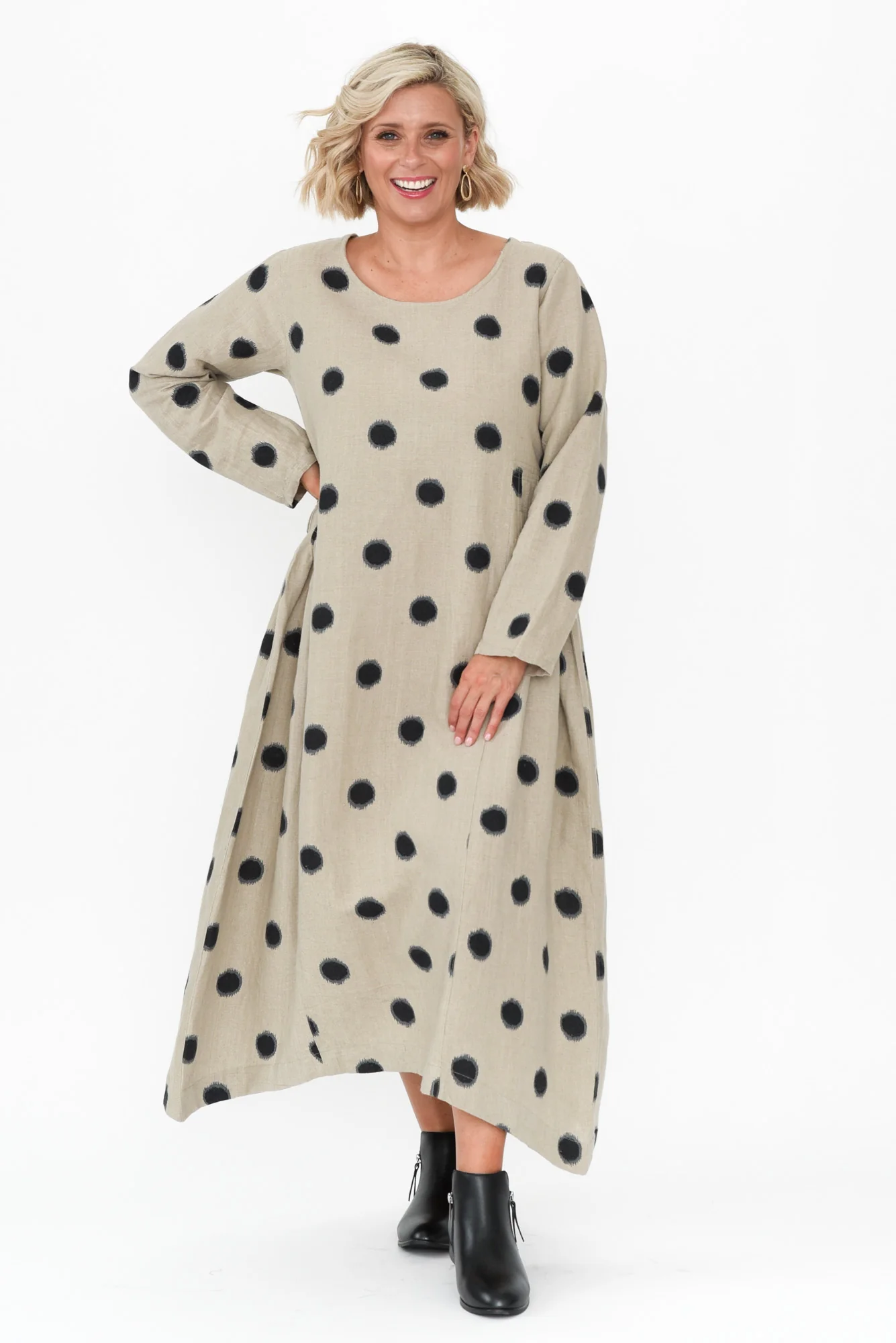 Alpine Navy Spot Cotton Linen Dress