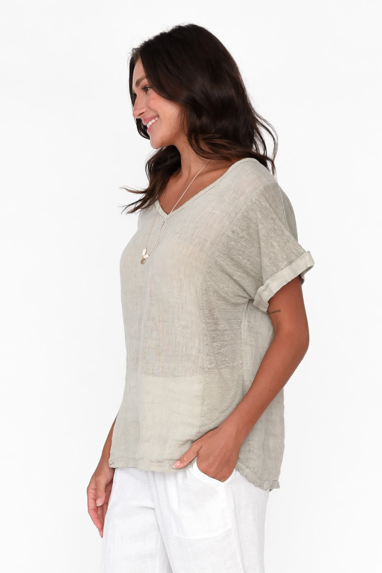 Anna Natural Linen Tee