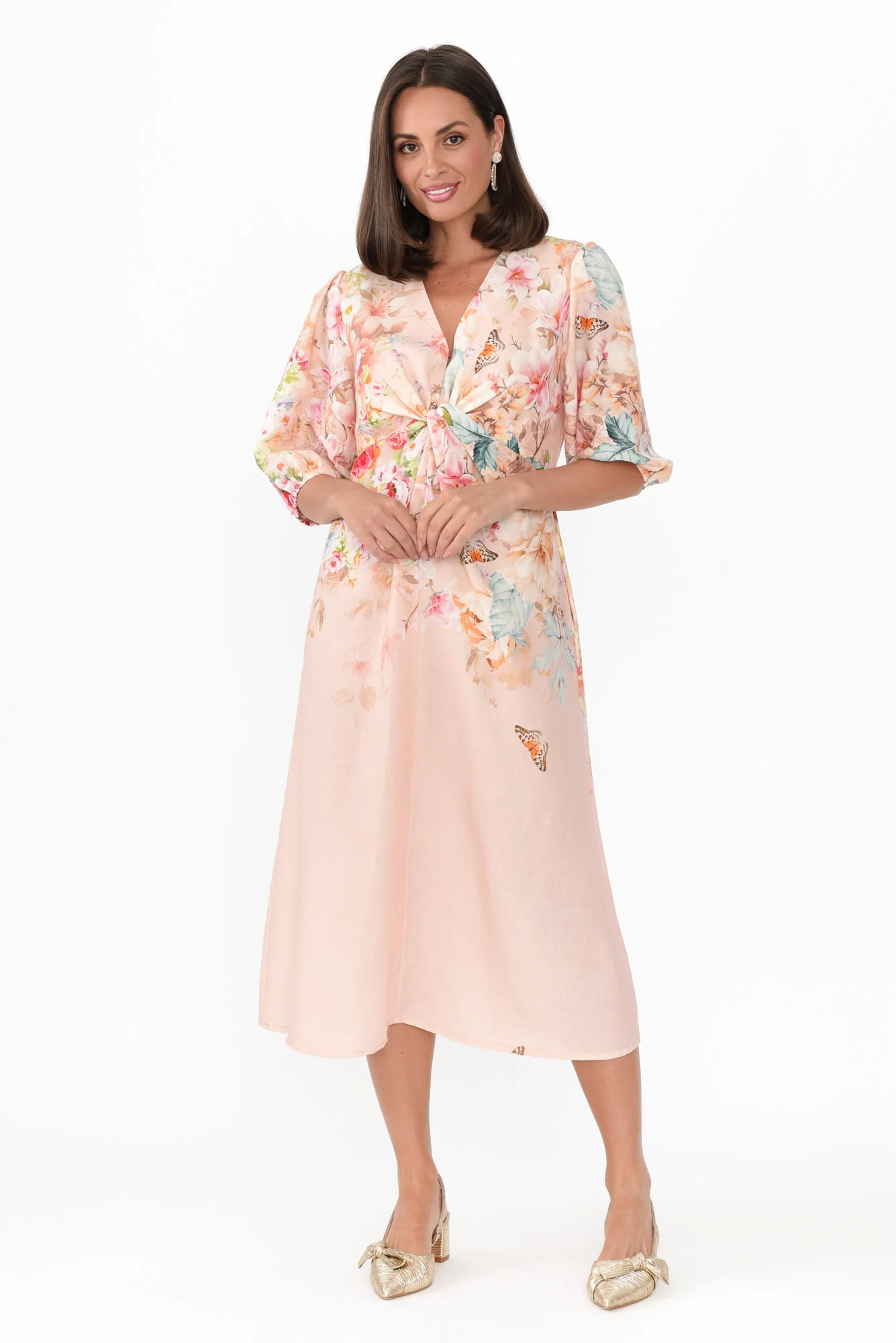 Jiselle Pink Floral Linen Blend Dress