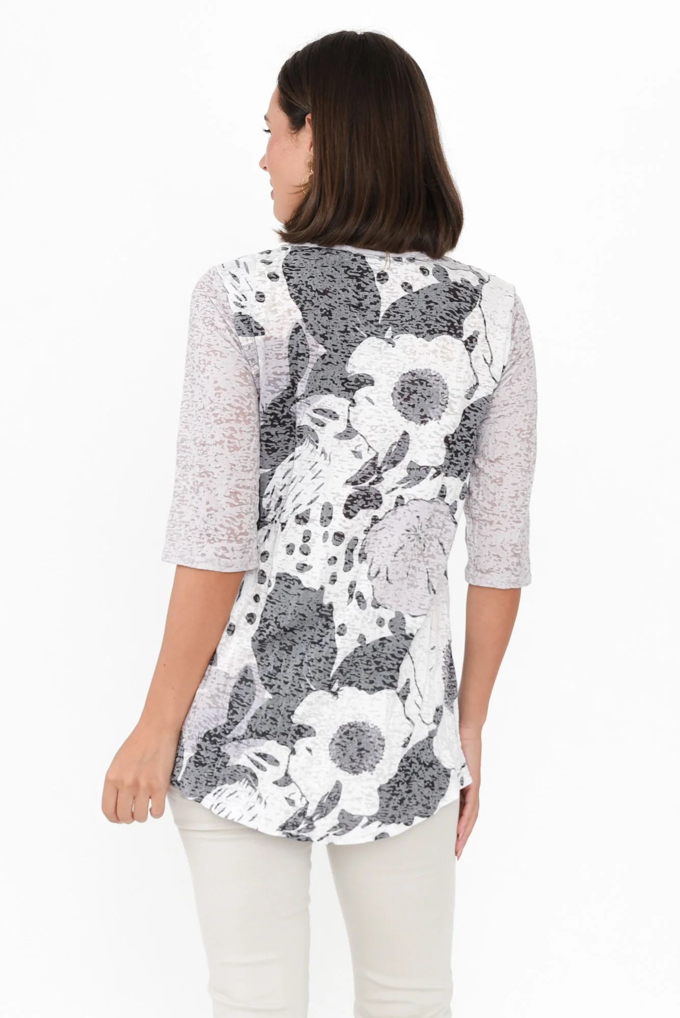 Skyros White Floral 3/4 Sleeve Top