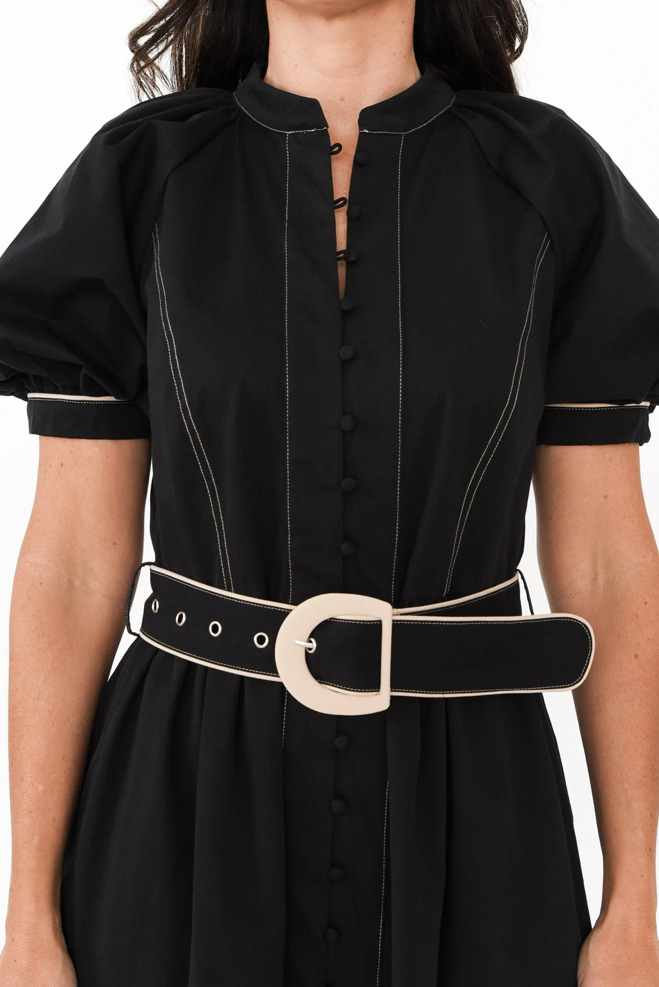 Amour Black Cotton Belted Dress