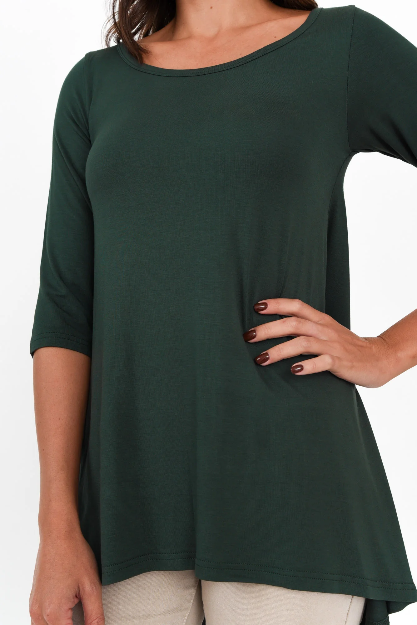Dark Green Bamboo Hi Lo Hem Top